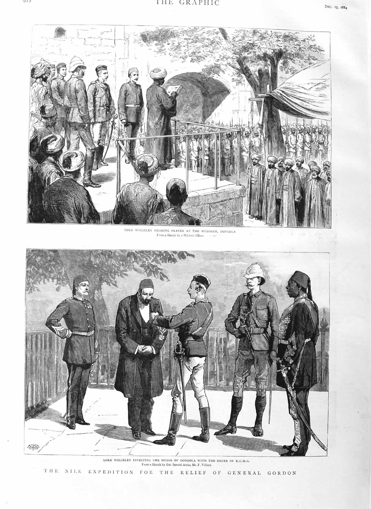 Original Old Antique Print 1884 Lord Wolseley Mudir Dongola Mudireh Nile War