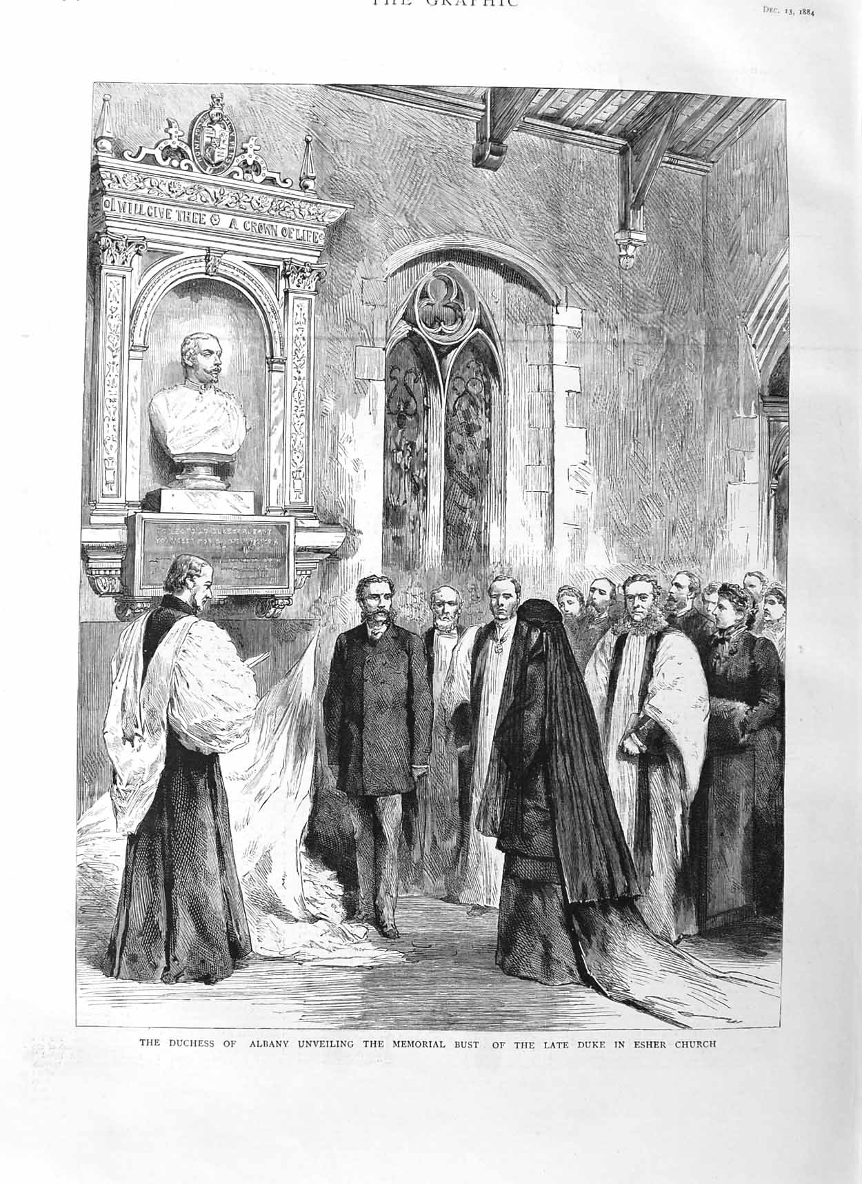 Original Old Antique Print 1884 Duchess Albany Memorial Bust Duke Esher Church