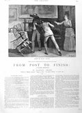 Old Antique Print 1884 Illustration Story From Post Finish Men Fighting 19th