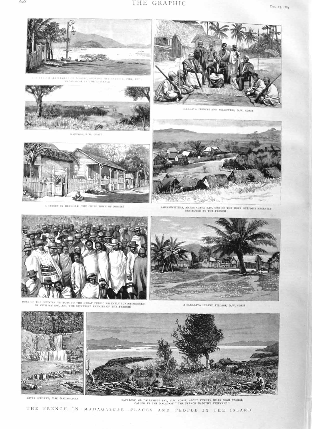 Original Old Antique Print 1884 Madagascar Bavatoby Sakalava Helville Dalrymple