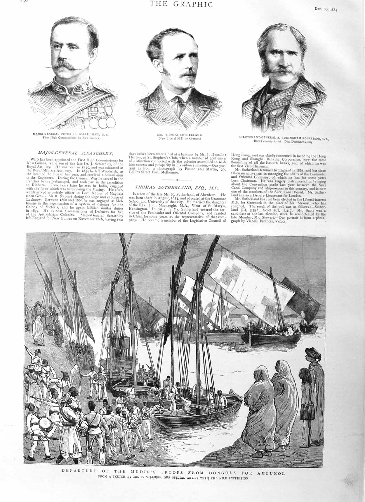 Old Antique Print 1884 Mudir Army Dongola Ambukol Scratchley Sutherland 19th