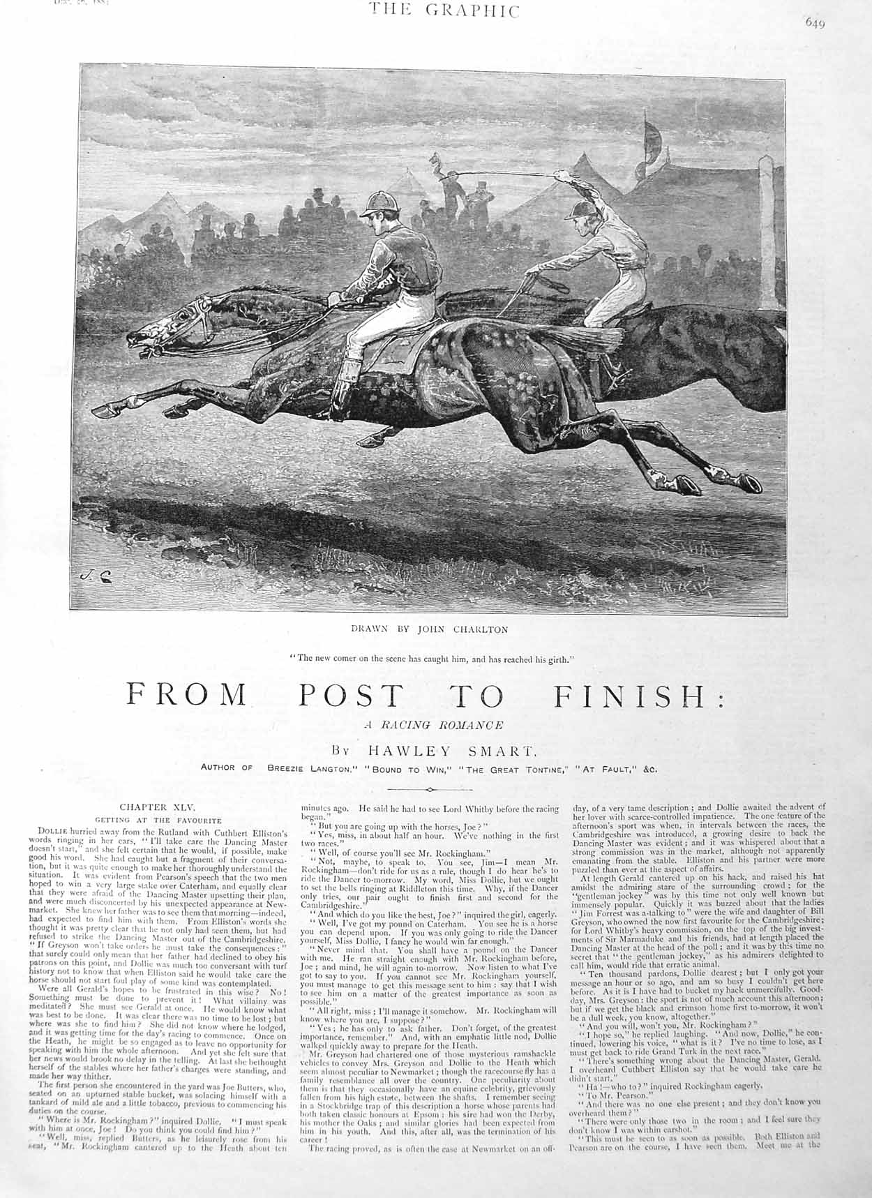 Old Antique Print 1884 Illustration Story From Post Finish Horse Racing 19th