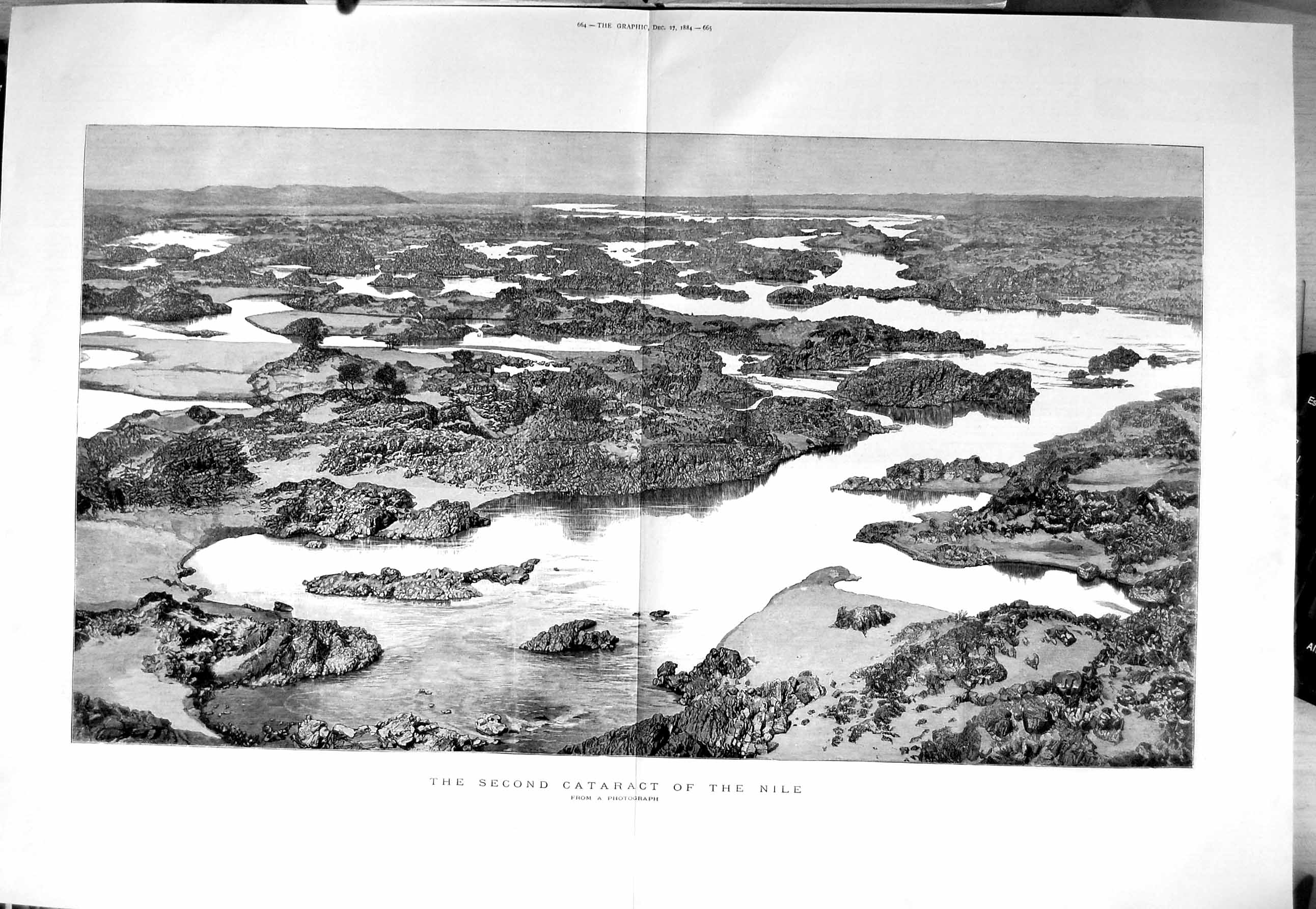 Old Antique Print 1884 Birds-Eye View Second Cataract River Nile Egypt 19th
