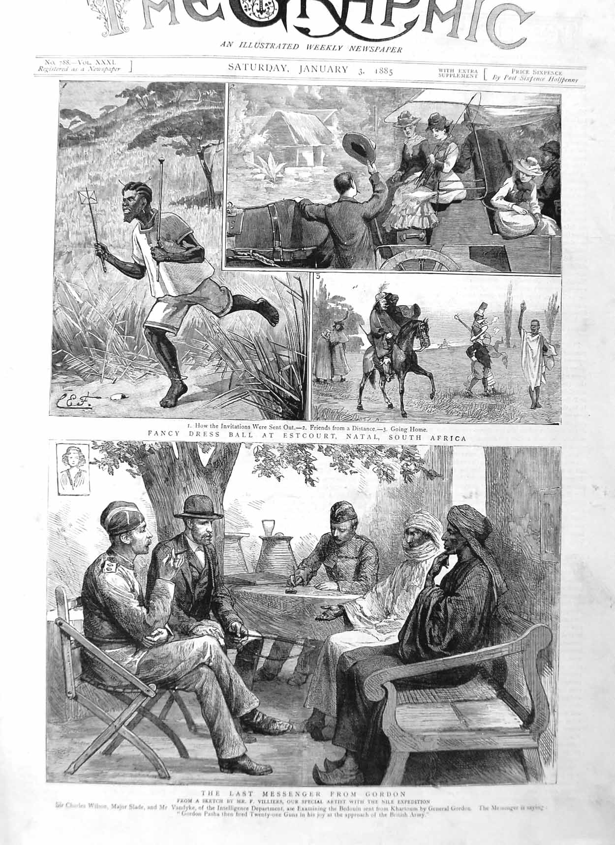 Old Antique Print 1885 Fancy Dress Estcourt South Africa War Wilson Slade 19th