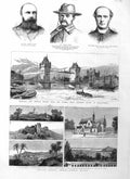 Original Old Antique Print 1885 Hyeres France Resort Stout Thames Tower Bridge