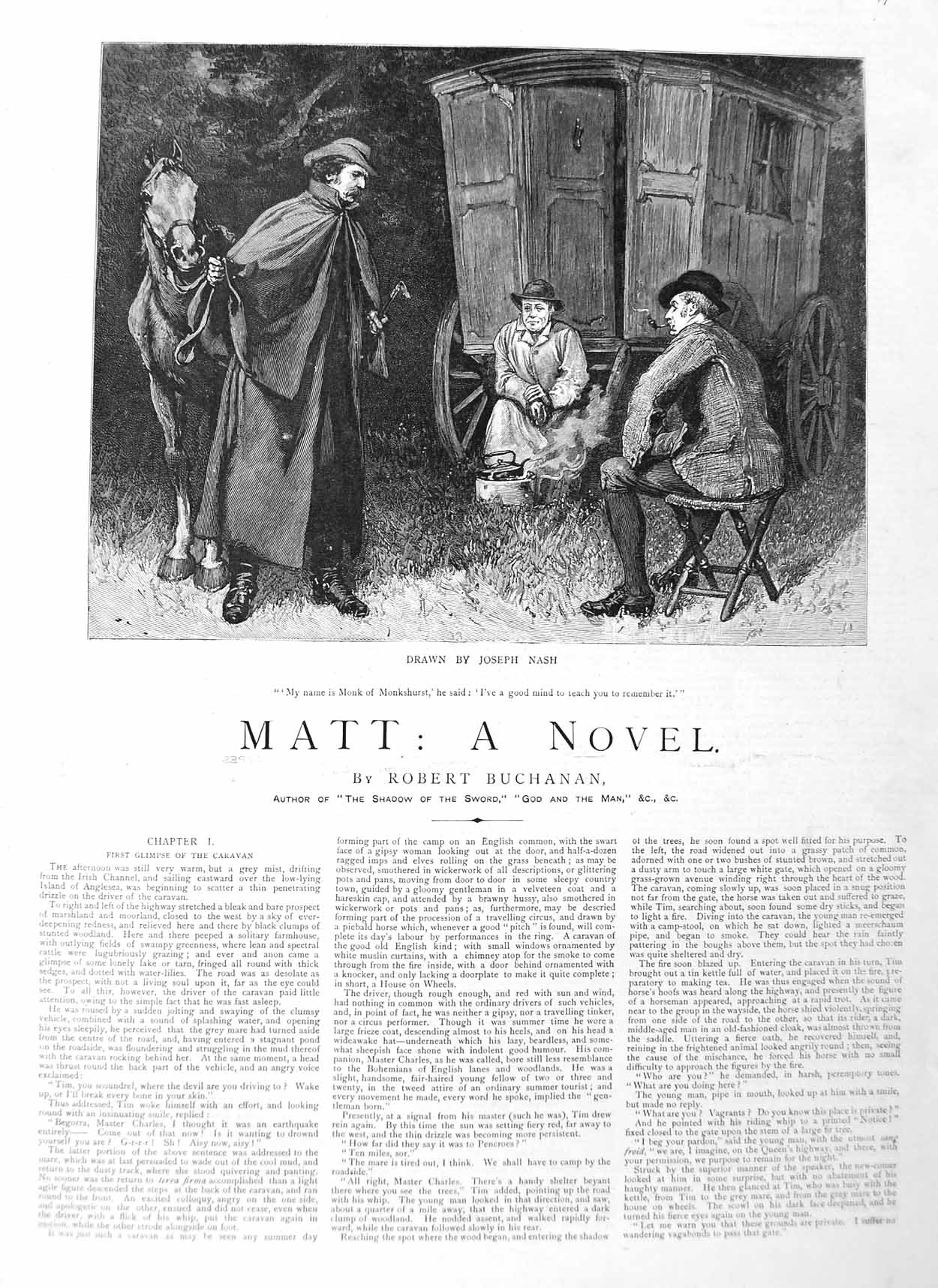 Original Old Antique Print 1885 Illustration Story Matt Monk Monkshurst Waggon