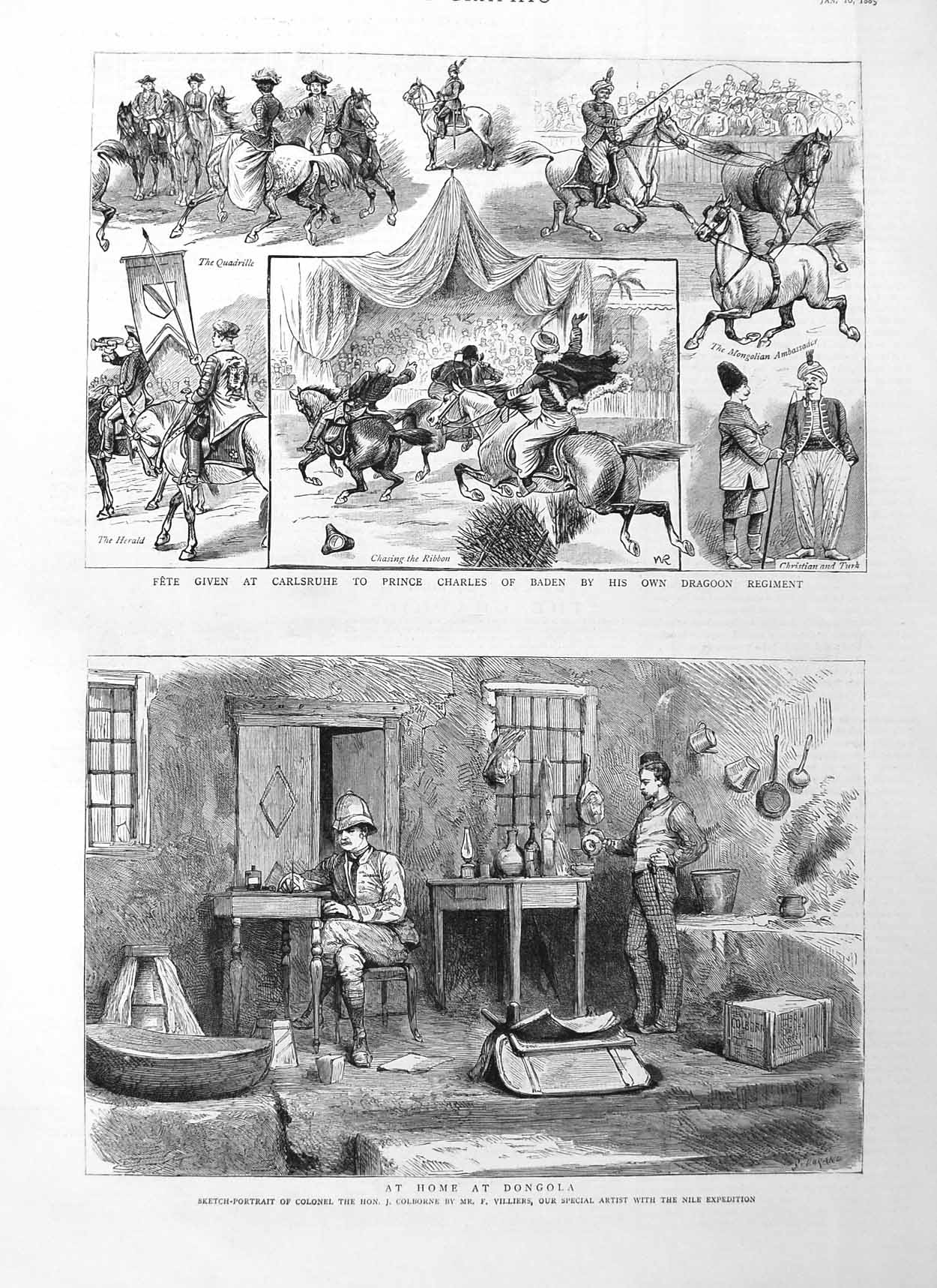 Original Old Antique Print 1885 War Nile Dongola Fete Carlsruhe Prince Charles