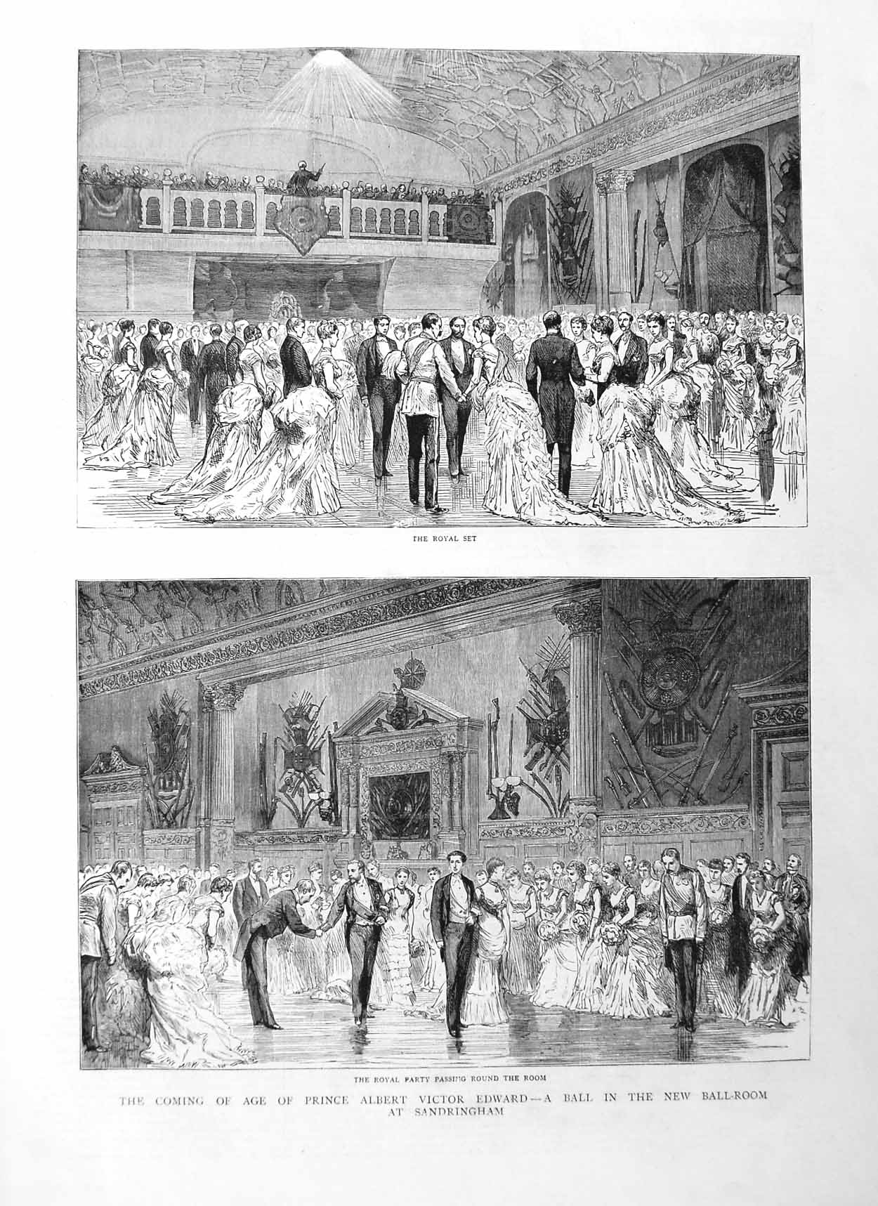 Old Antique Print 1885 Prince Albert Victor Edward Sandringham Ball-Room 19th