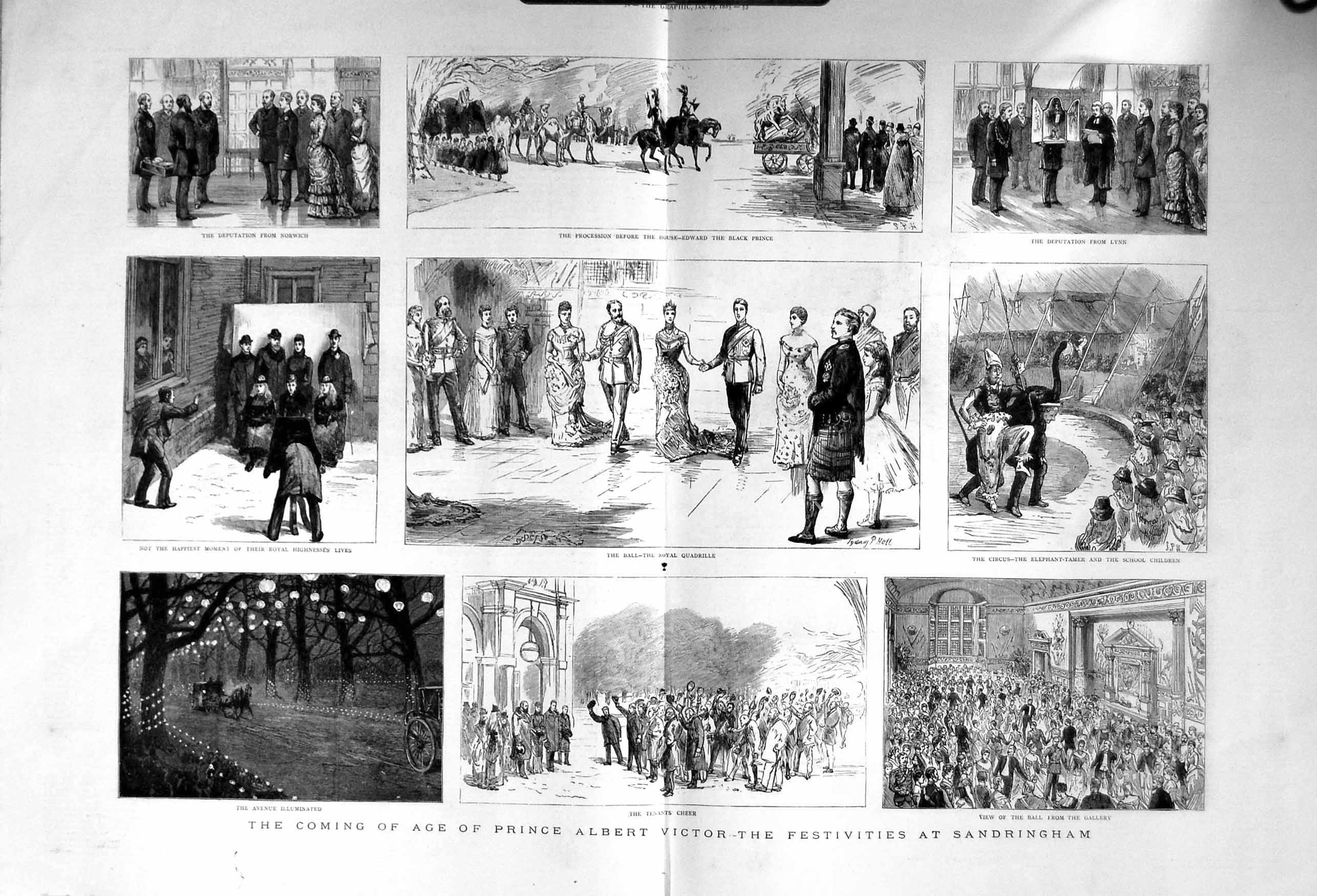 Original Old Antique Print 1885 Coming Prince Albert Victor Sandringham 0 19th