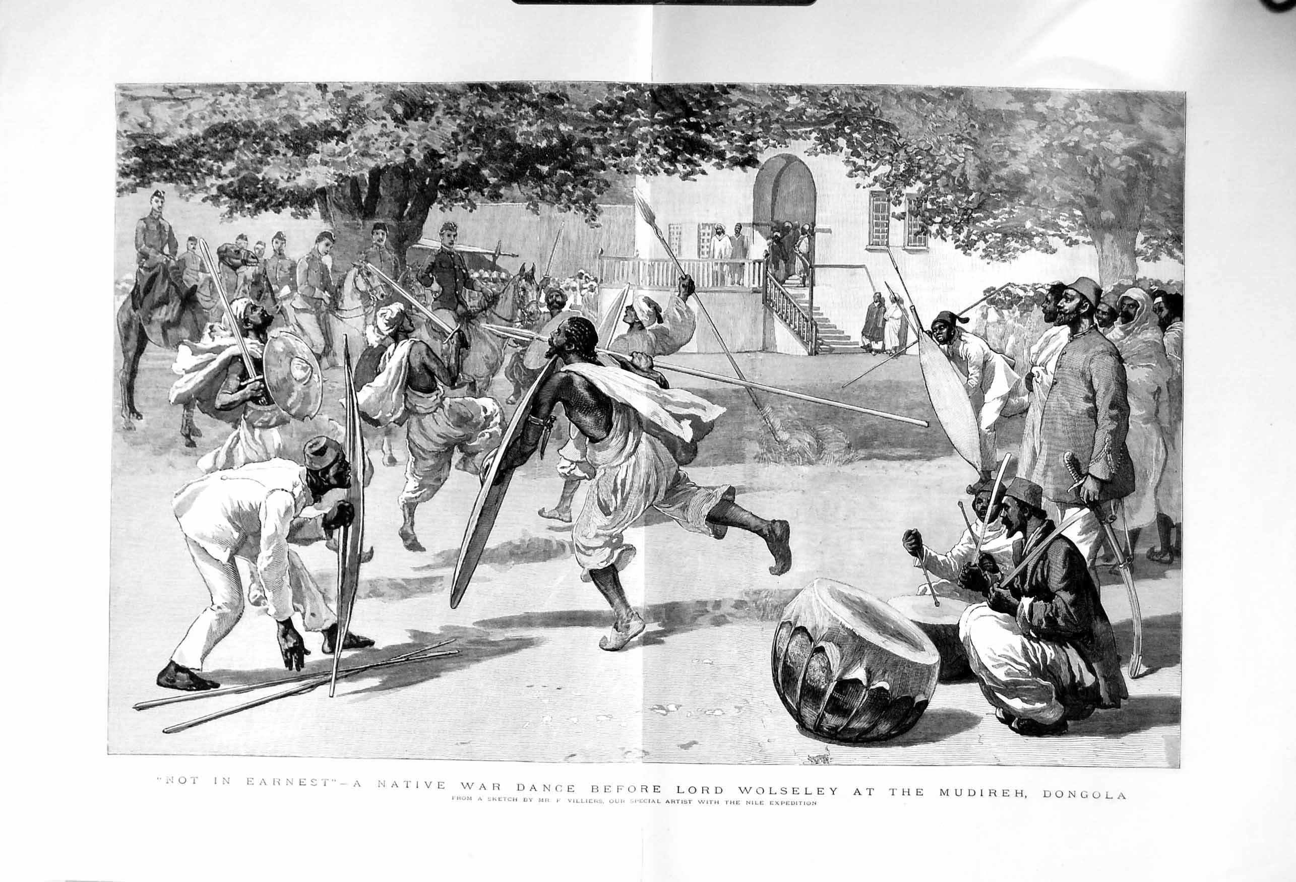 Antique Old Print *3094 1885 Native War Dance Lord Wolseley Mudireh Dongola 0