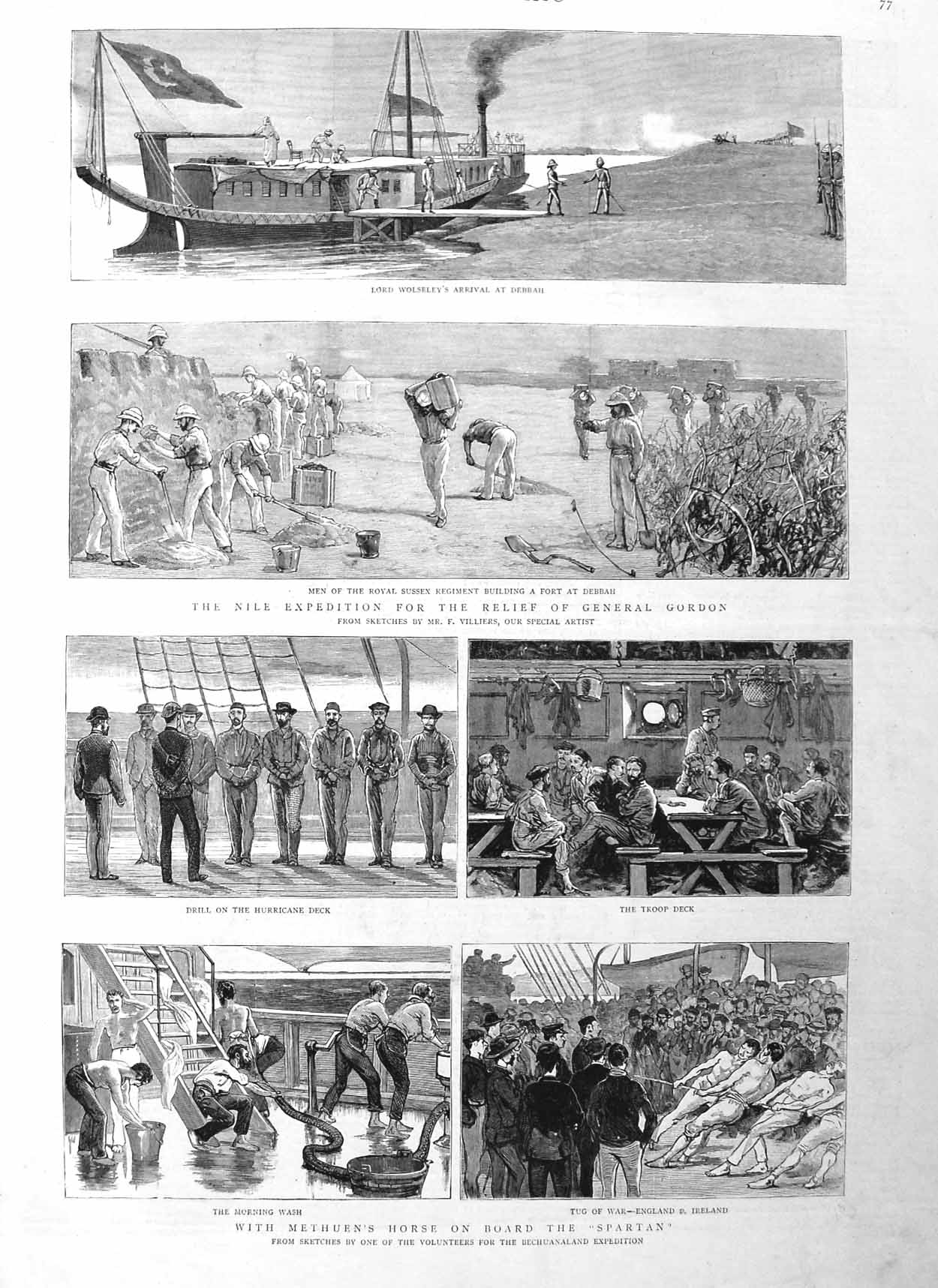 Original Old Antique Print 1885 Methuen Horse Ship Spartan General Gordon W 19th