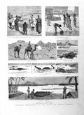 Original Old Antique Print 1885 Nile General Gordon Crocodile Grouse Shooting
