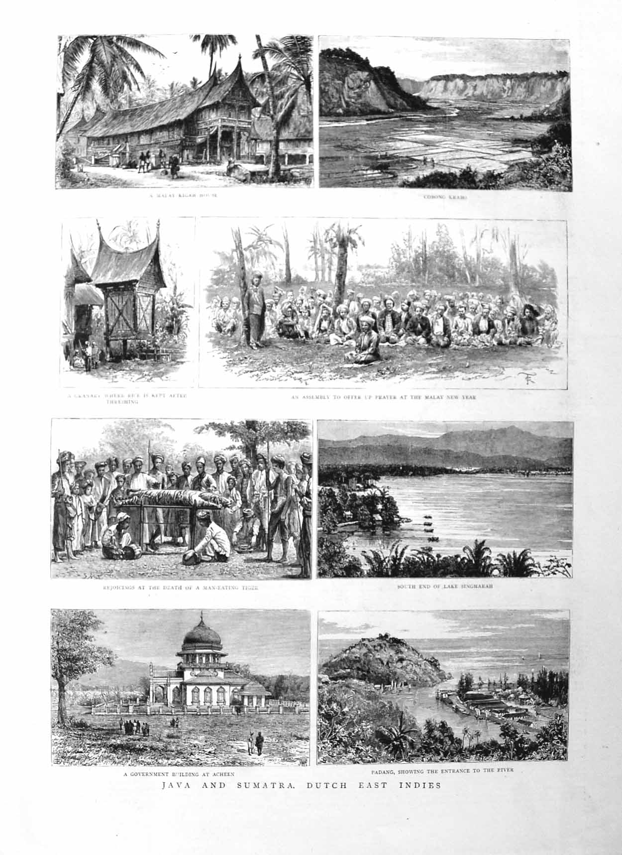Original Old Antique Print 1885 Java Sumatra Dutch East Indies Malay Achee 19th
