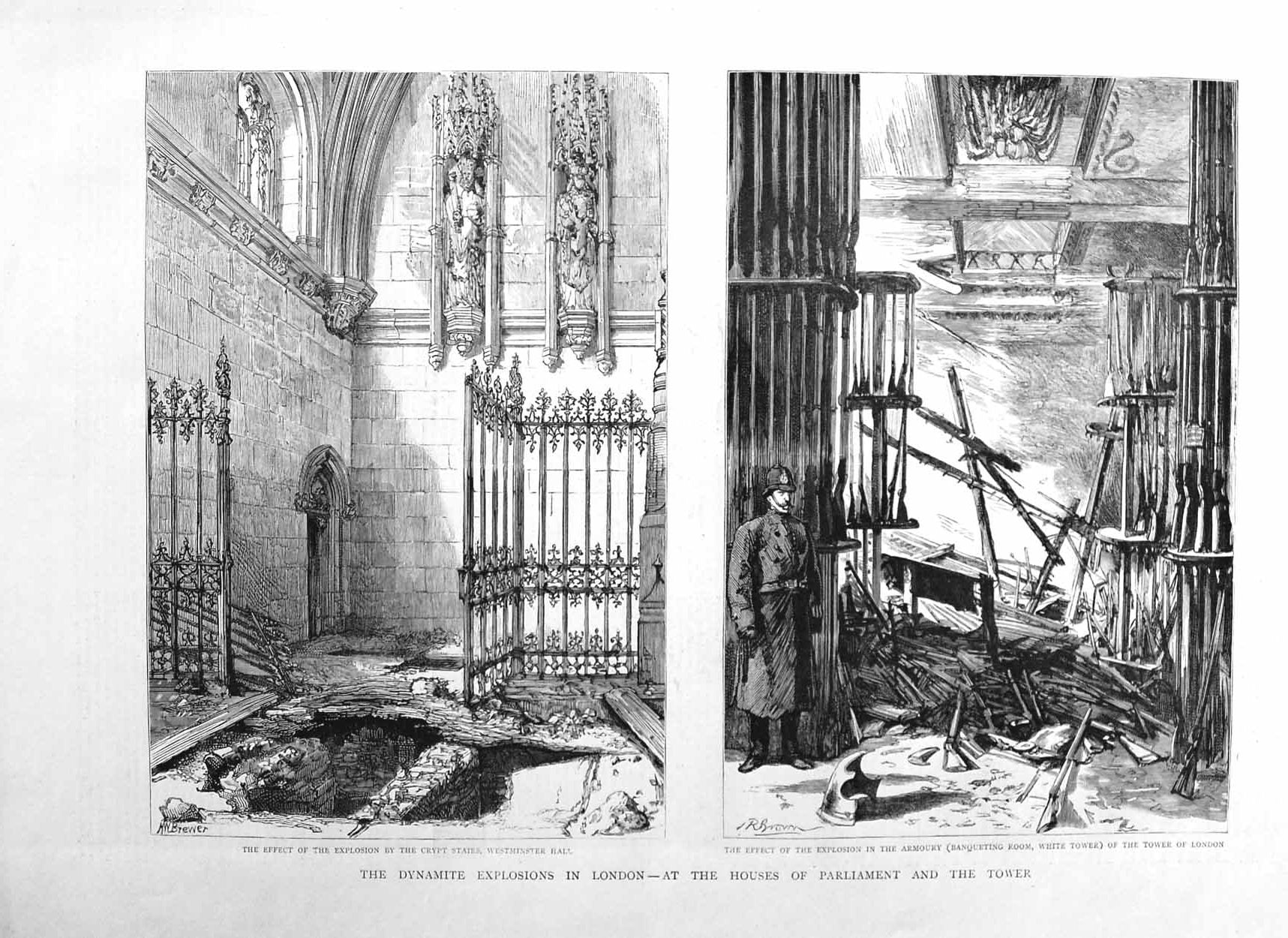 Original Old Antique Print 1885 Dynamite Parliament London Westminster 19th