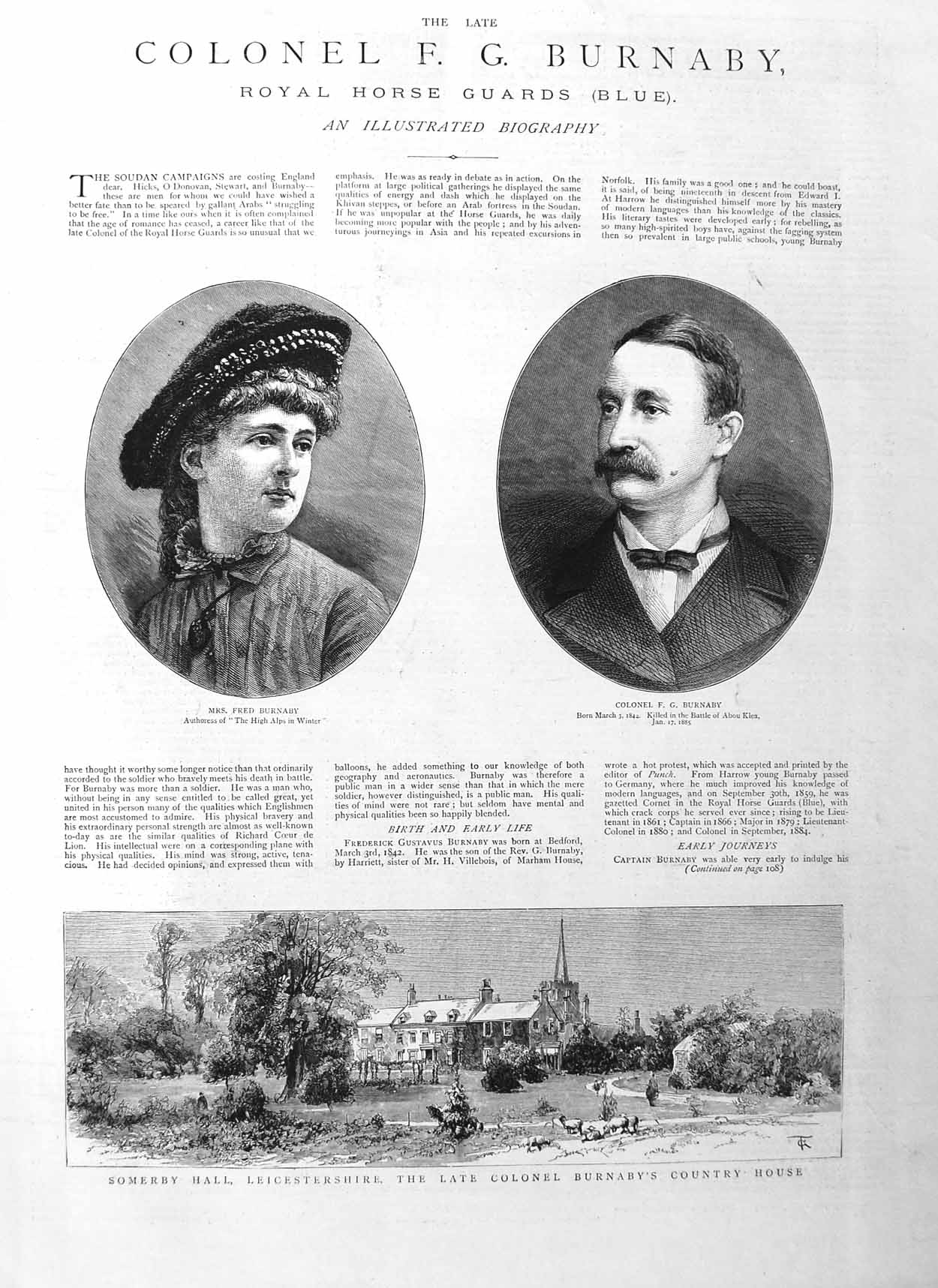 Original Old Antique Print 1885 Colonel Burnaby Somerby Hall Battle Teb 19th