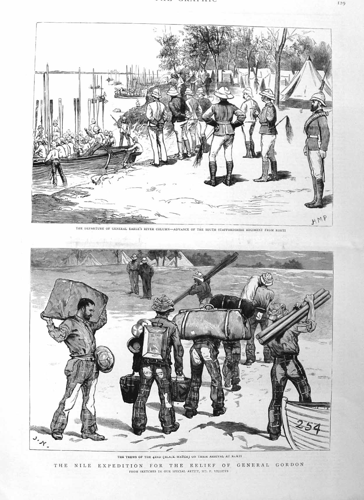 Original Old Antique Print 1885 Nile Expedition General Gordon Korti Earle War