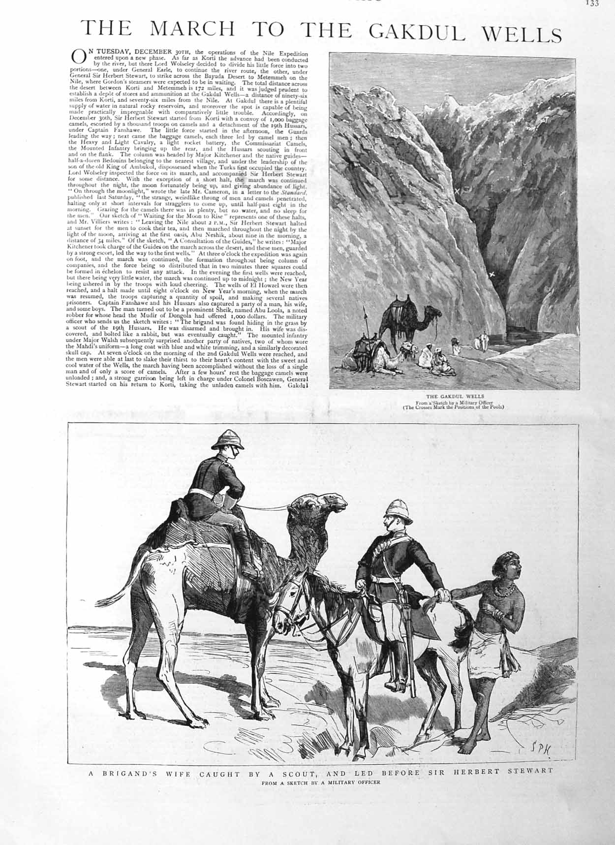 Old Antique Print 1885 Gakdul Wells Herbert Stewart War Korti Camel Horse 19th