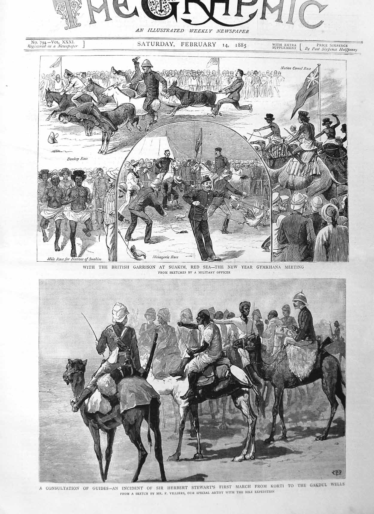 Original Old Antique Print 1885 British Siers Suakim War Stewart Gakdul Wells