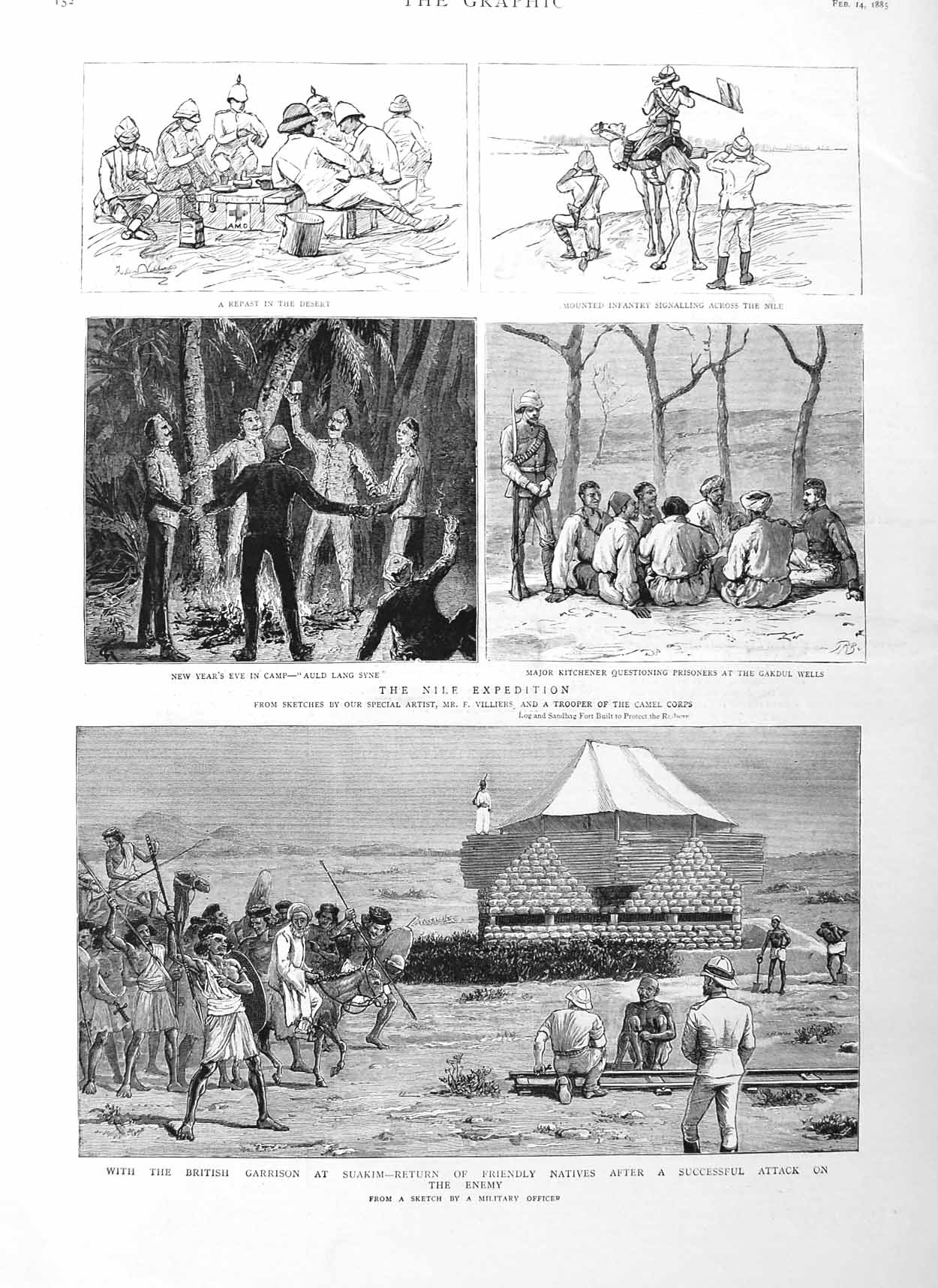 Original Old Antique Print 1885 War Suakim British Siers Nile Kitchener Gakdul