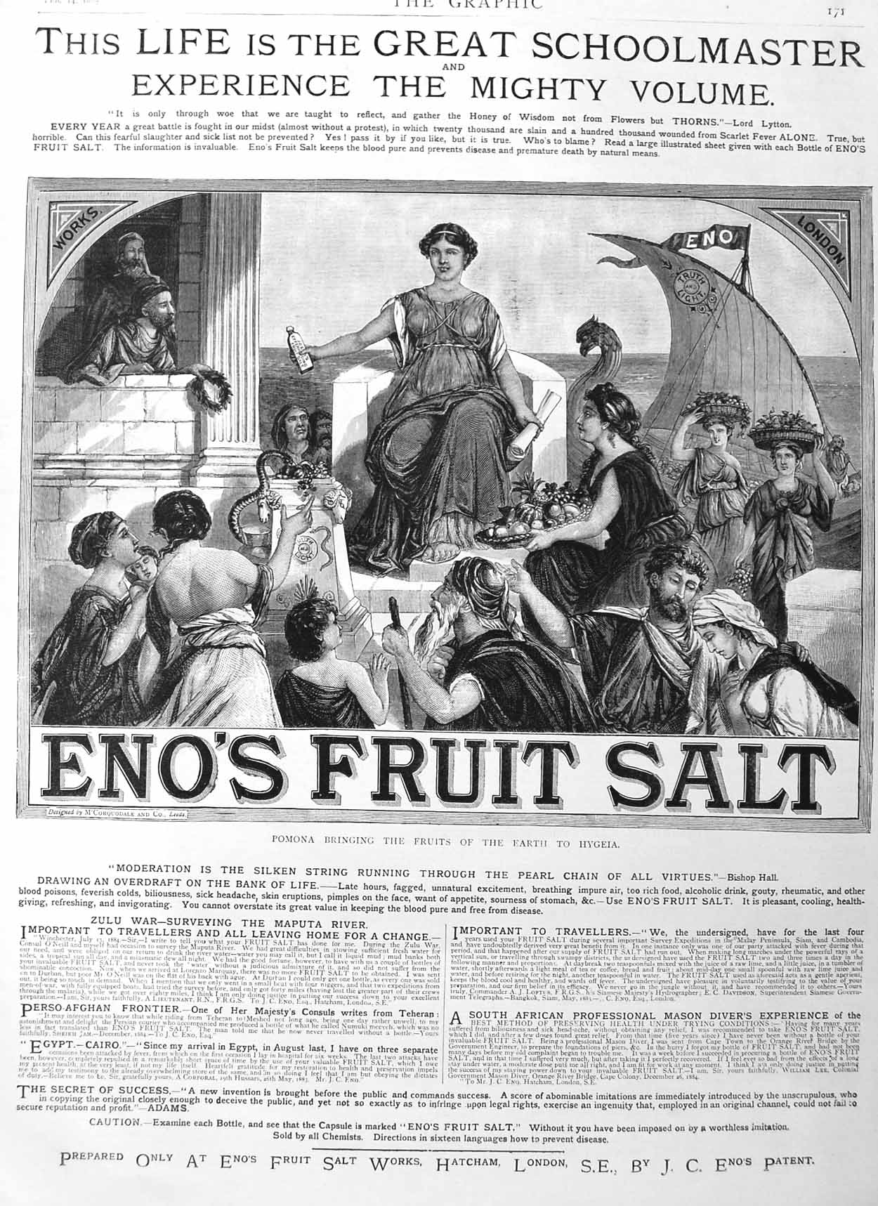 Original Old Antique Print 1885 Advertisment Eno'S Friot Salt Hatcham London