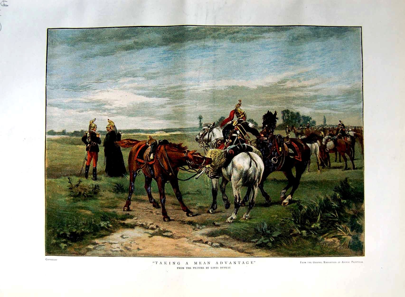 Original Old Antique Print 1885 Colour War Officers Horses Louis Dupray 19th
