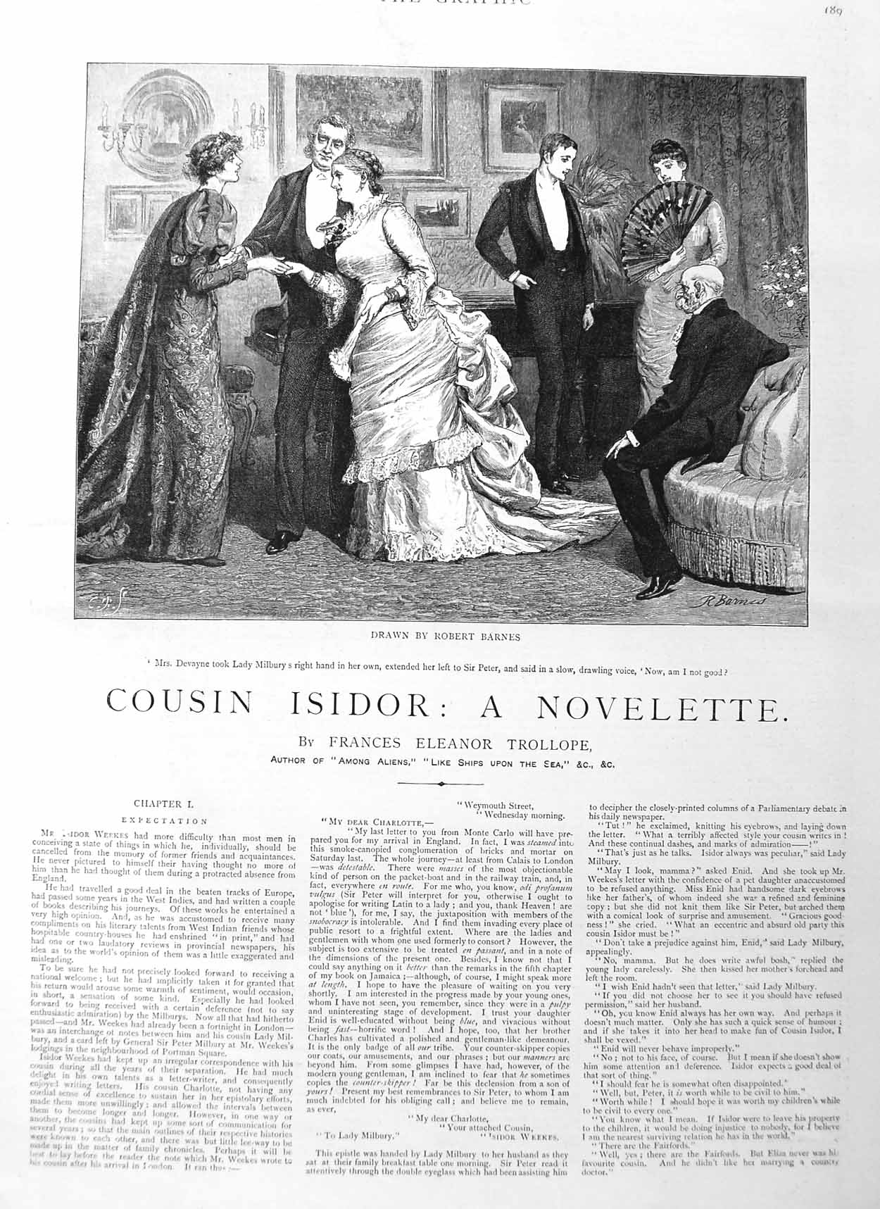 Old Antique Print 1885 Illustration Story Cousin Isidor Romance Fine Art 19th