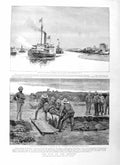 Old Antique Print 1885 War Soudan Gordon'S Steamer Khartoum Cameron Body 19th