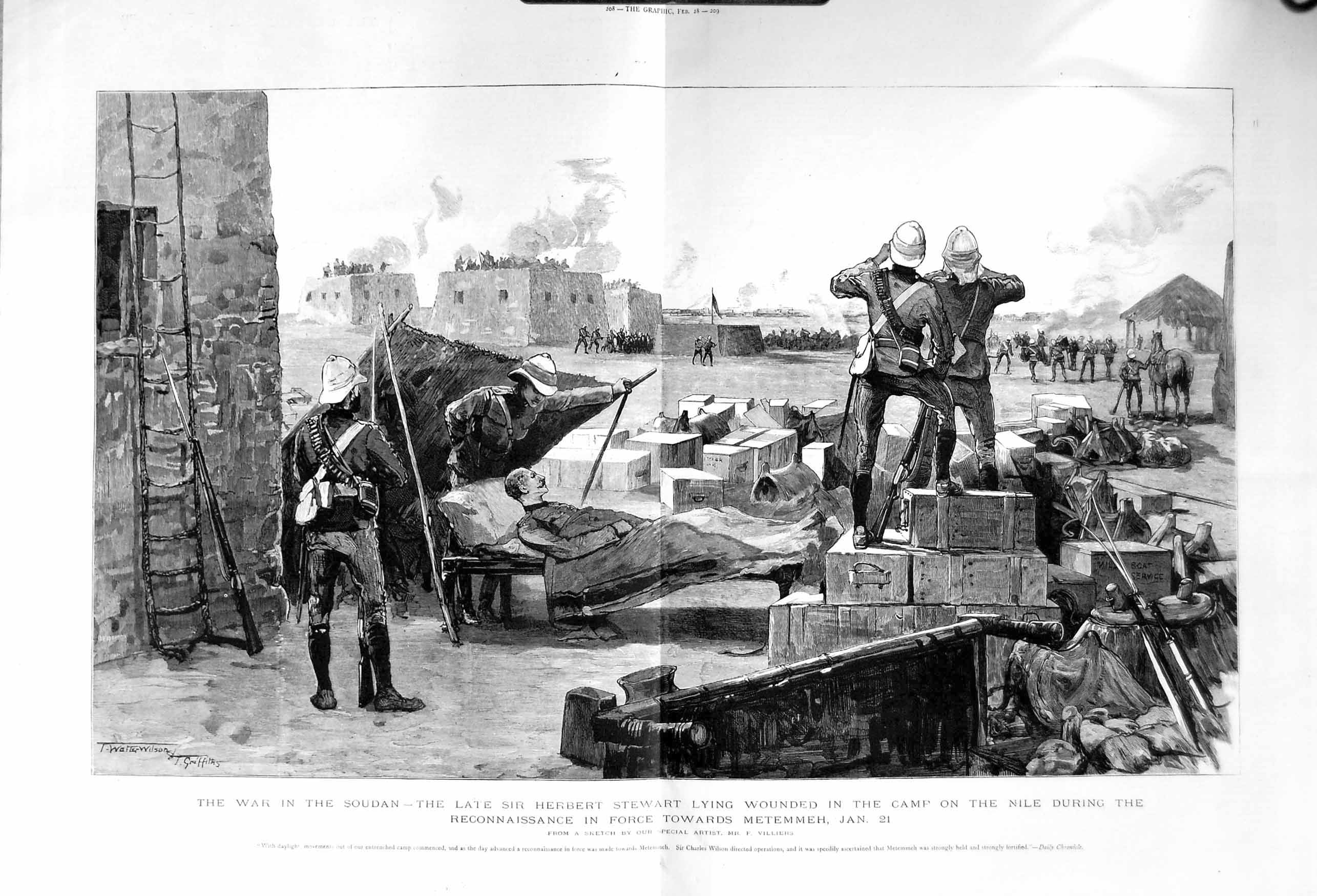 Original Old Antique Print 1885 War Soudan Herbert Stewart Camp Nile M Victorian