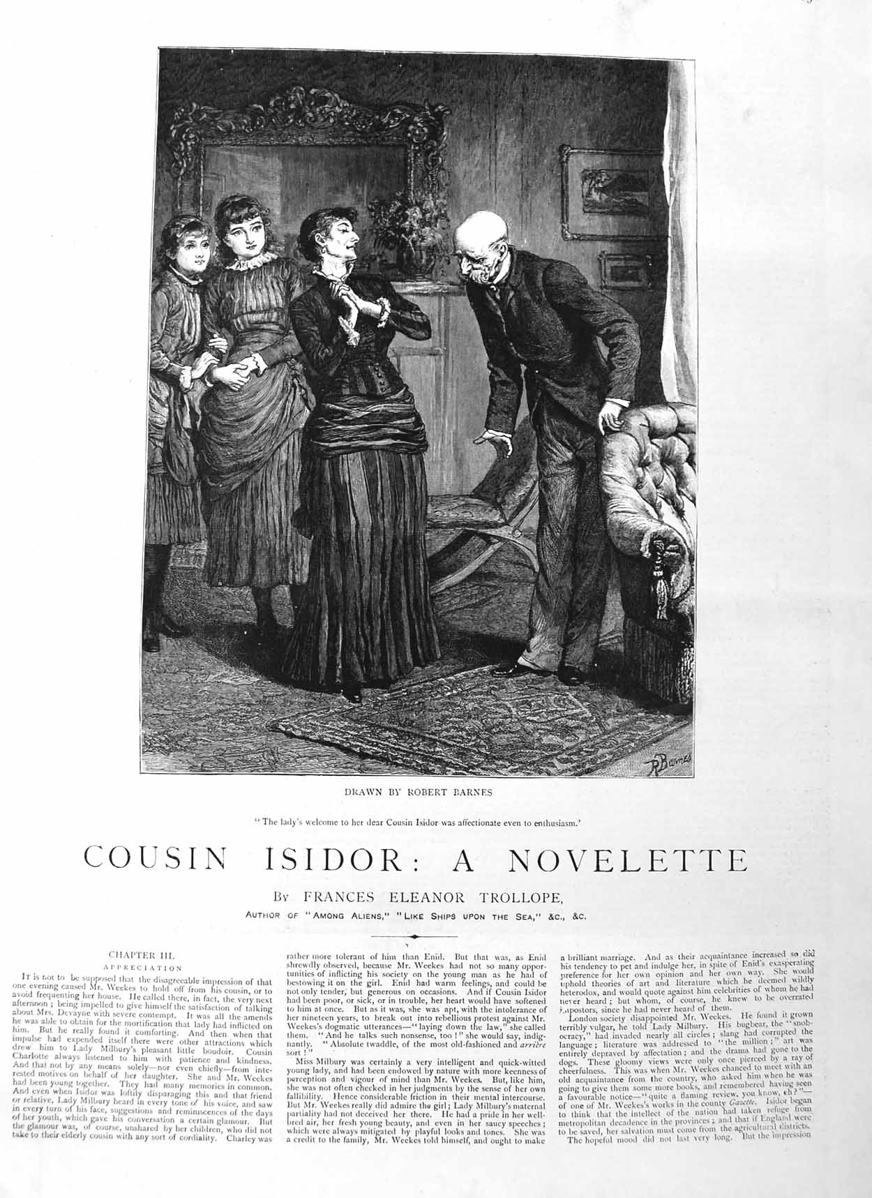 Old Antique Print 1885 Illustration Story Cousin Isidor Ladies Fine Art 19th