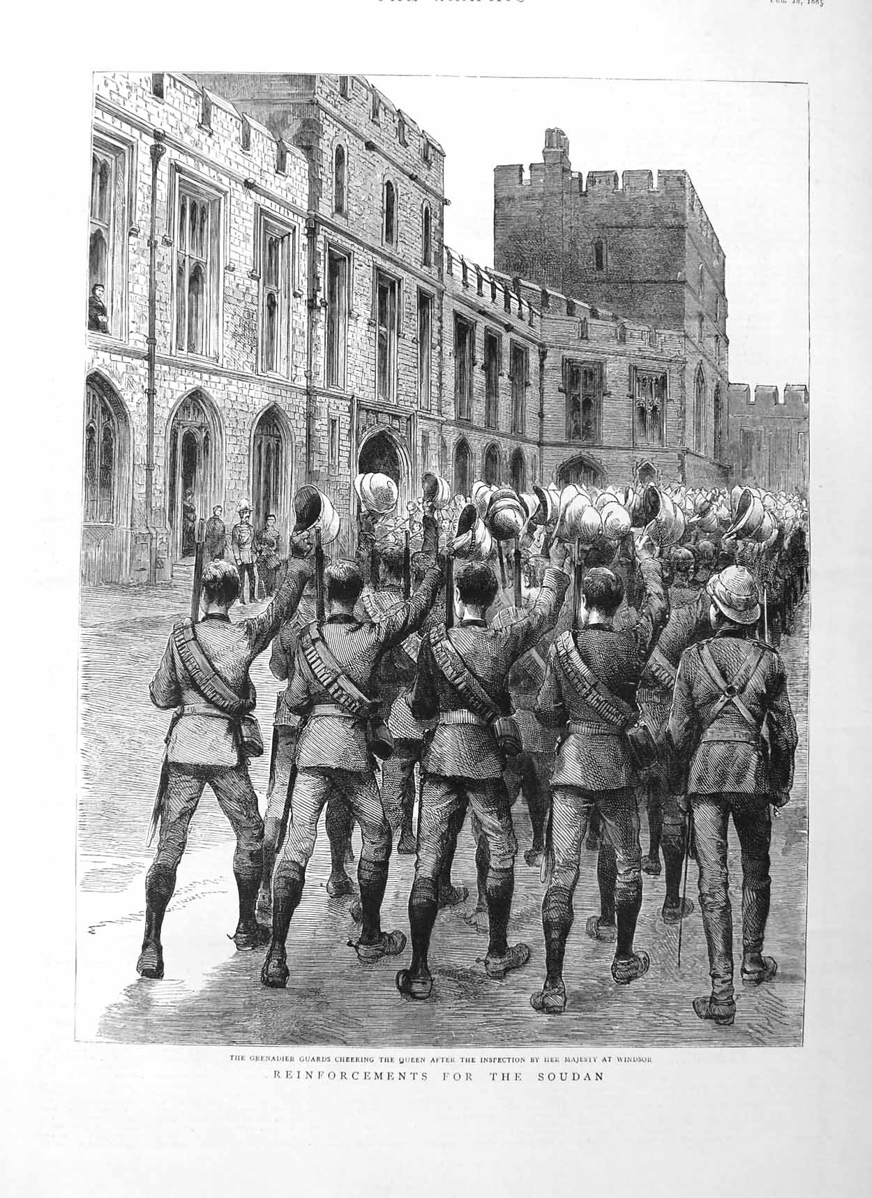 Old Antique Print 1885 Soudan War Grenadier Guards Queen Windsor Castle 19th