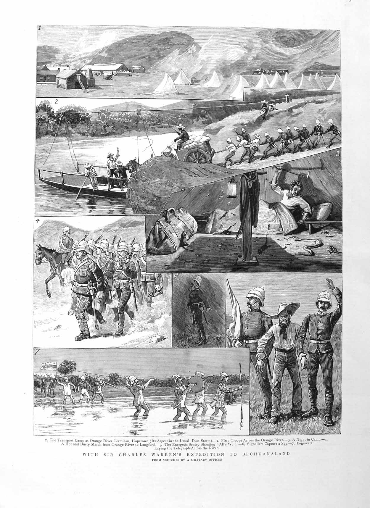 Original Old Antique Print 1885 Charles Warren Bechuanaland War Orange River