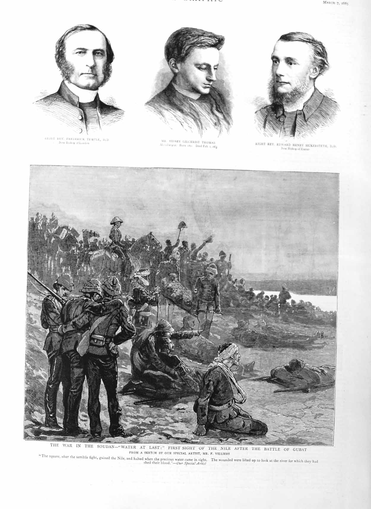 Original Old Antique Print 1885 War Soudan Nile Battle Gubat Rev. Temple 19th