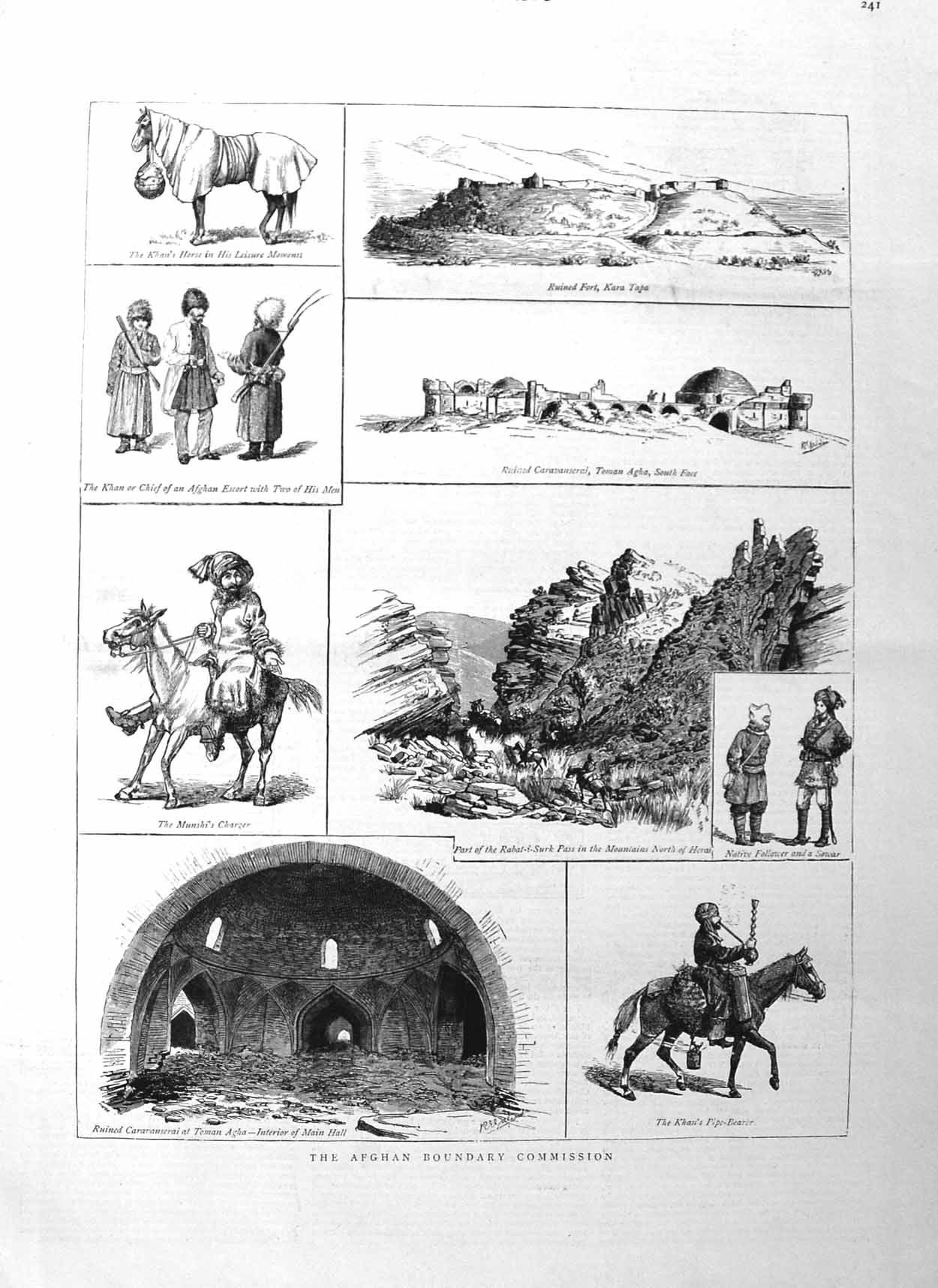 Old Antique Print 1885 Afhgan Boundary Commission Khan Horse Toman Agha 19th