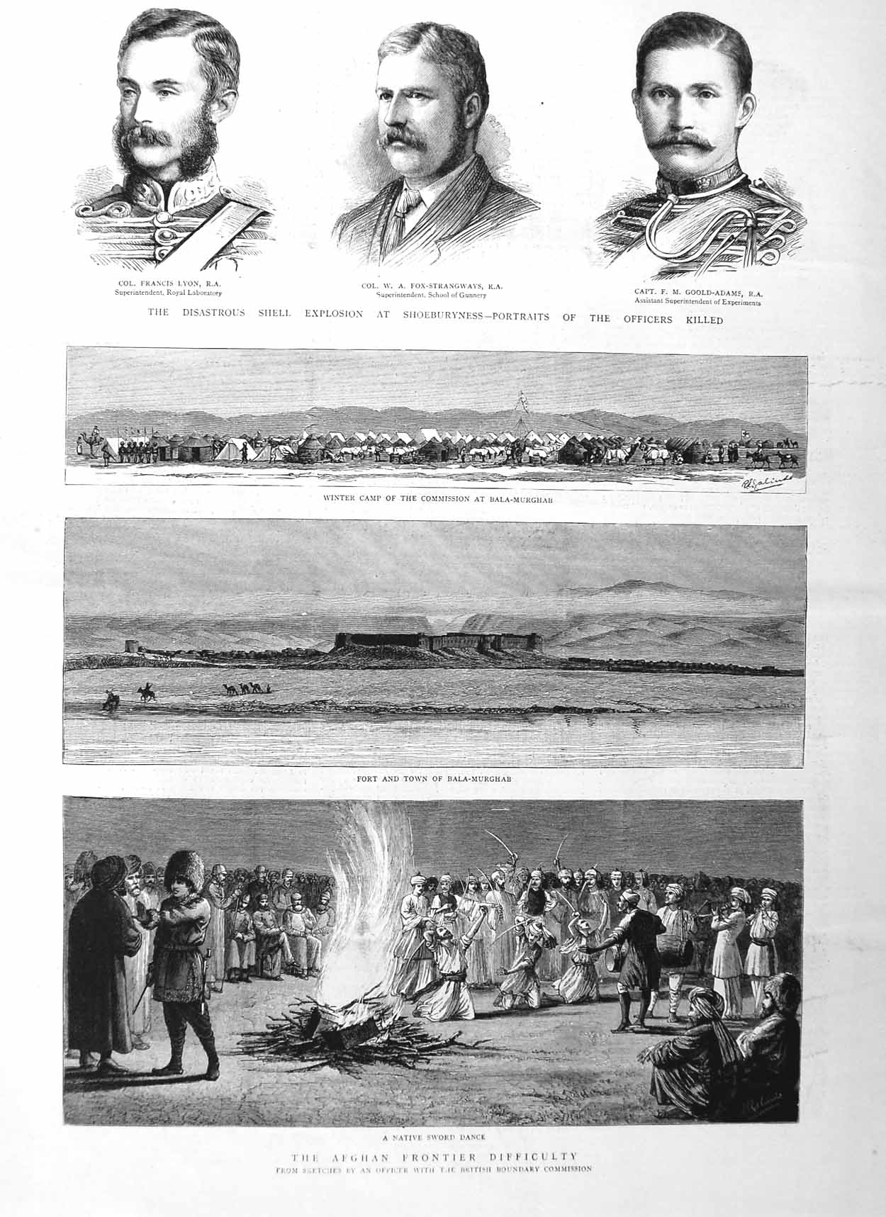 Original Old Antique Print 1885 Afghan War Native Sword Dance Bala-Murghab Lyon