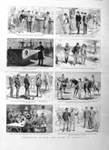 Original Old Antique Print 1885 Australia People Ships Horses New Chums 19th
