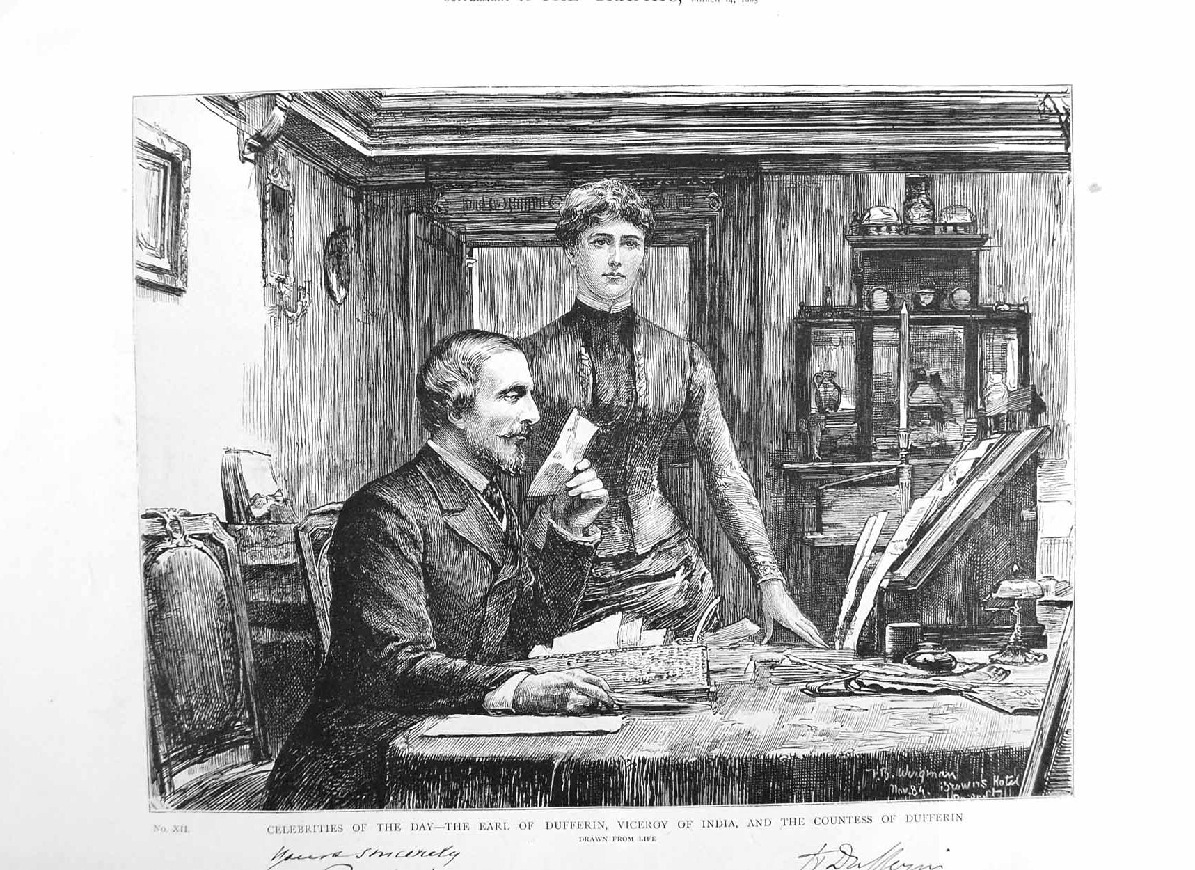 Original Old Antique Print 1885 Earl Dufferin Viceroy India Countess P Victorian