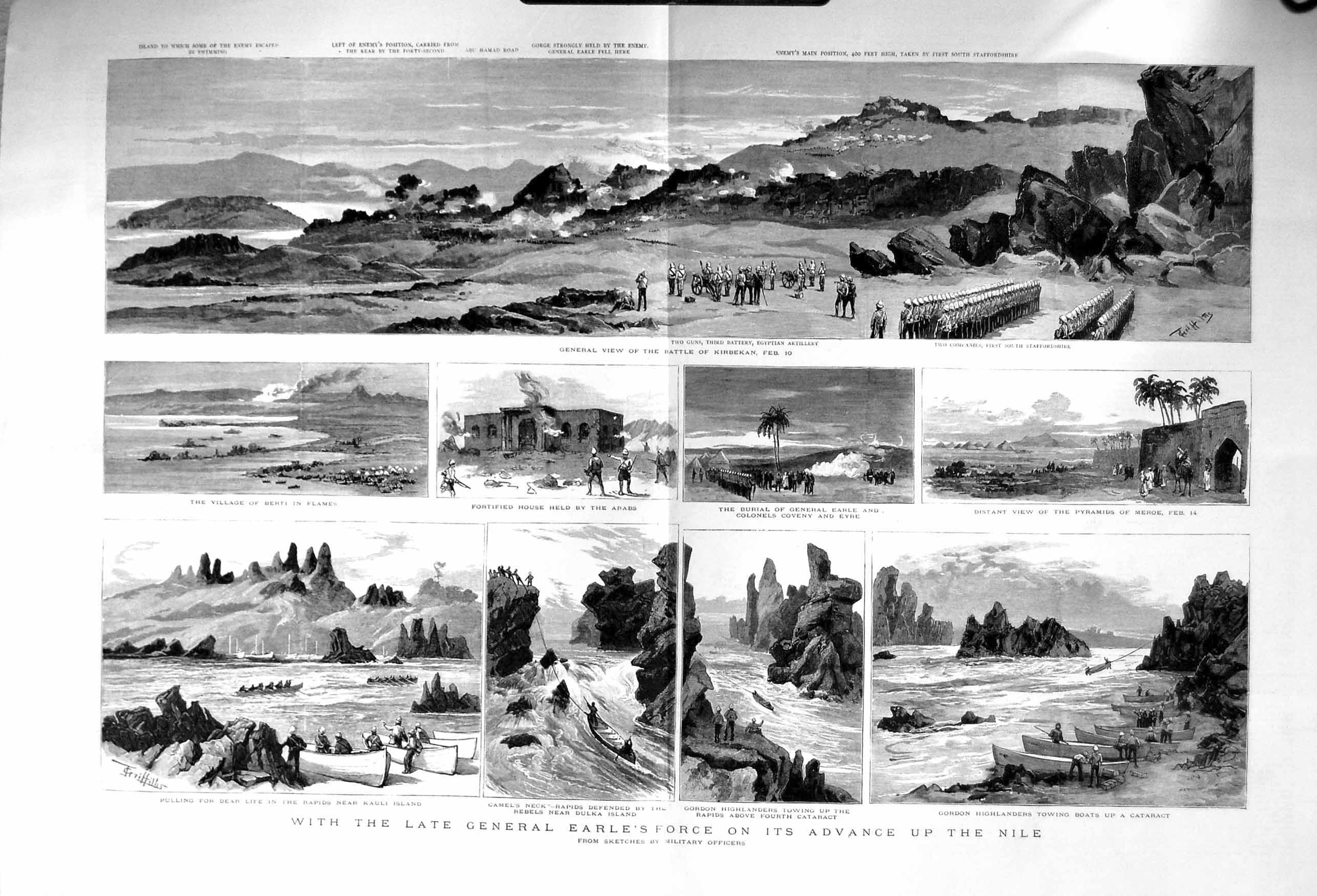 Old Antique Print 1885 General Earle War Nile Arabs Gordon Highlanders 19th