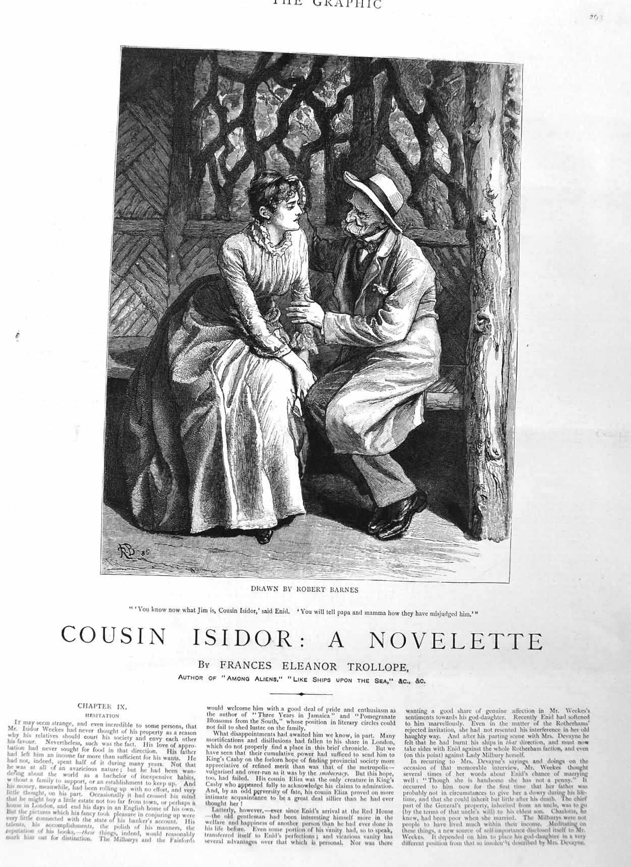 Original Old Antique Print 1885 Illustration Story Cousin Isidor Man Lady 19th