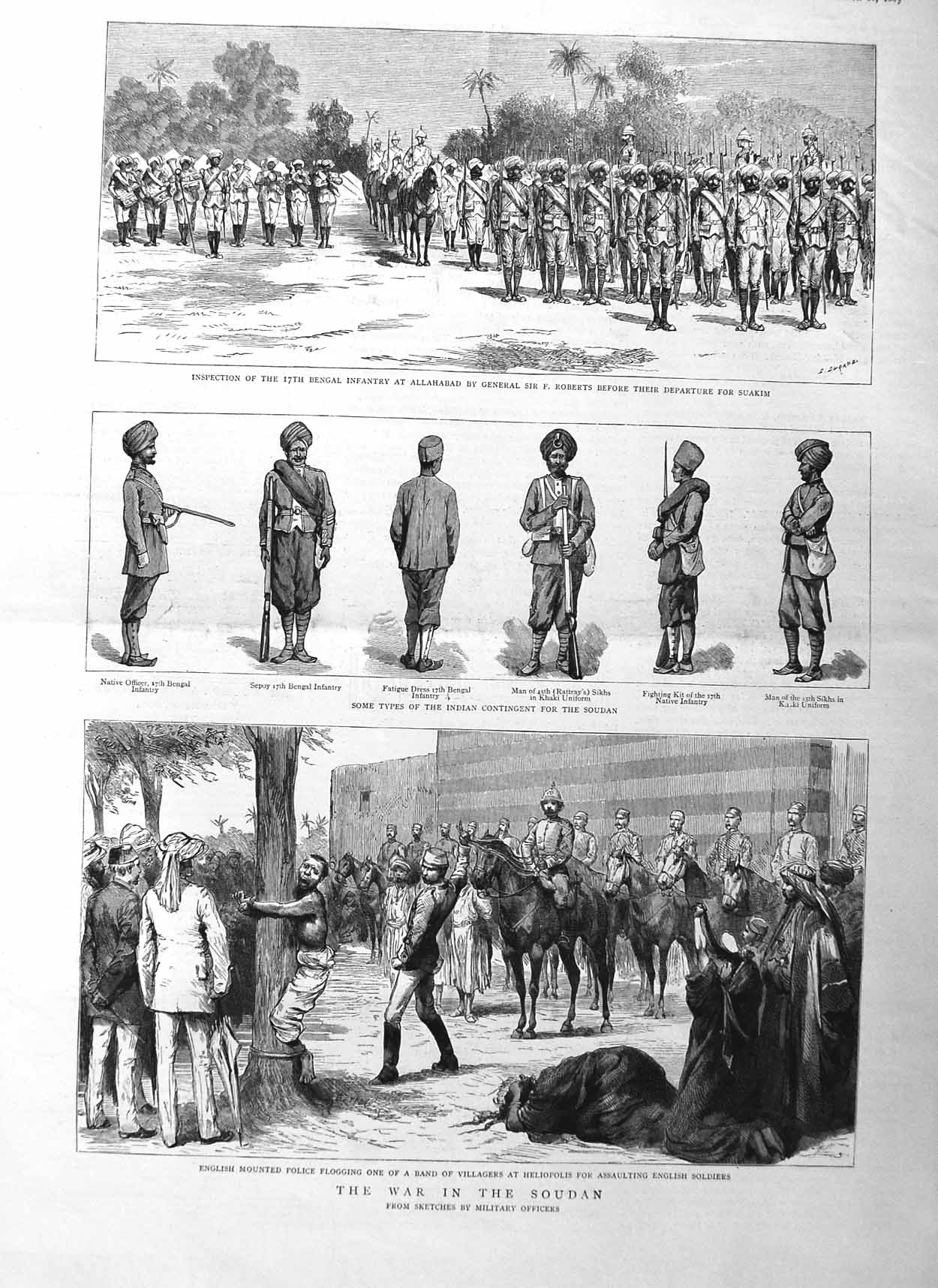 Old Antique Print 1885 War Soudan English Police Heliopolis Indian Bengal 19th