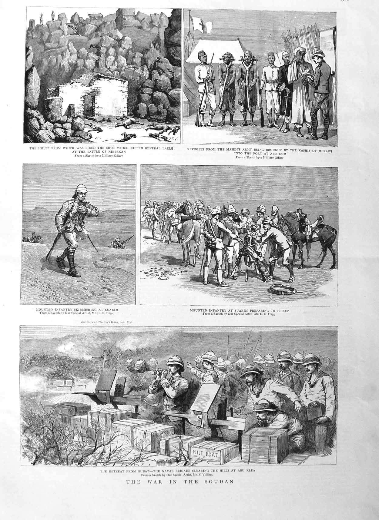 Original Old Antique Print 1885 War Soudan Gubat Abu Klea Suakim Earle Mah 19th