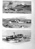 Original Old Antique Print 1885 War Soudan Hamill Stewart Ship Wreck Abba 19th
