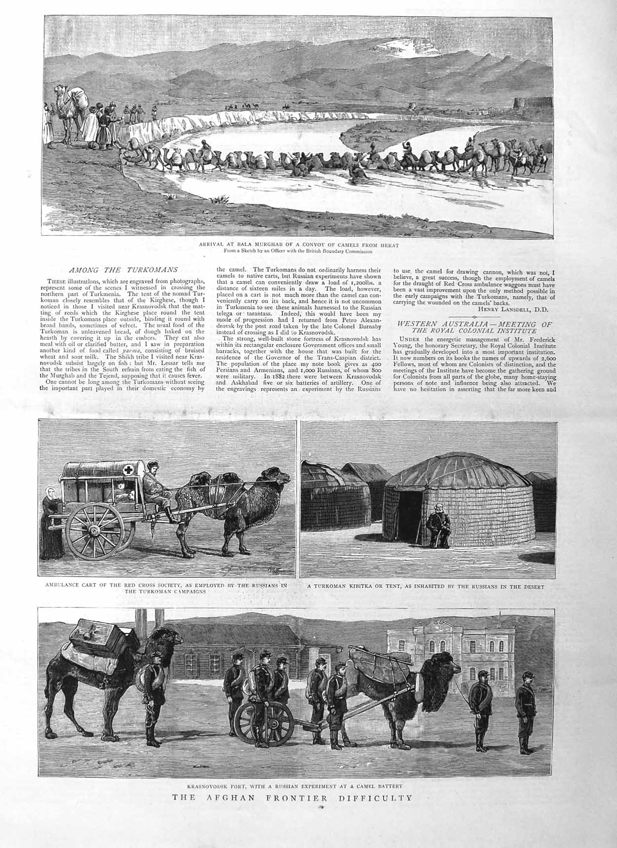Original Old Antique Print 1885 Afghan War Krasnovodsk Ambulance Cart Murghab