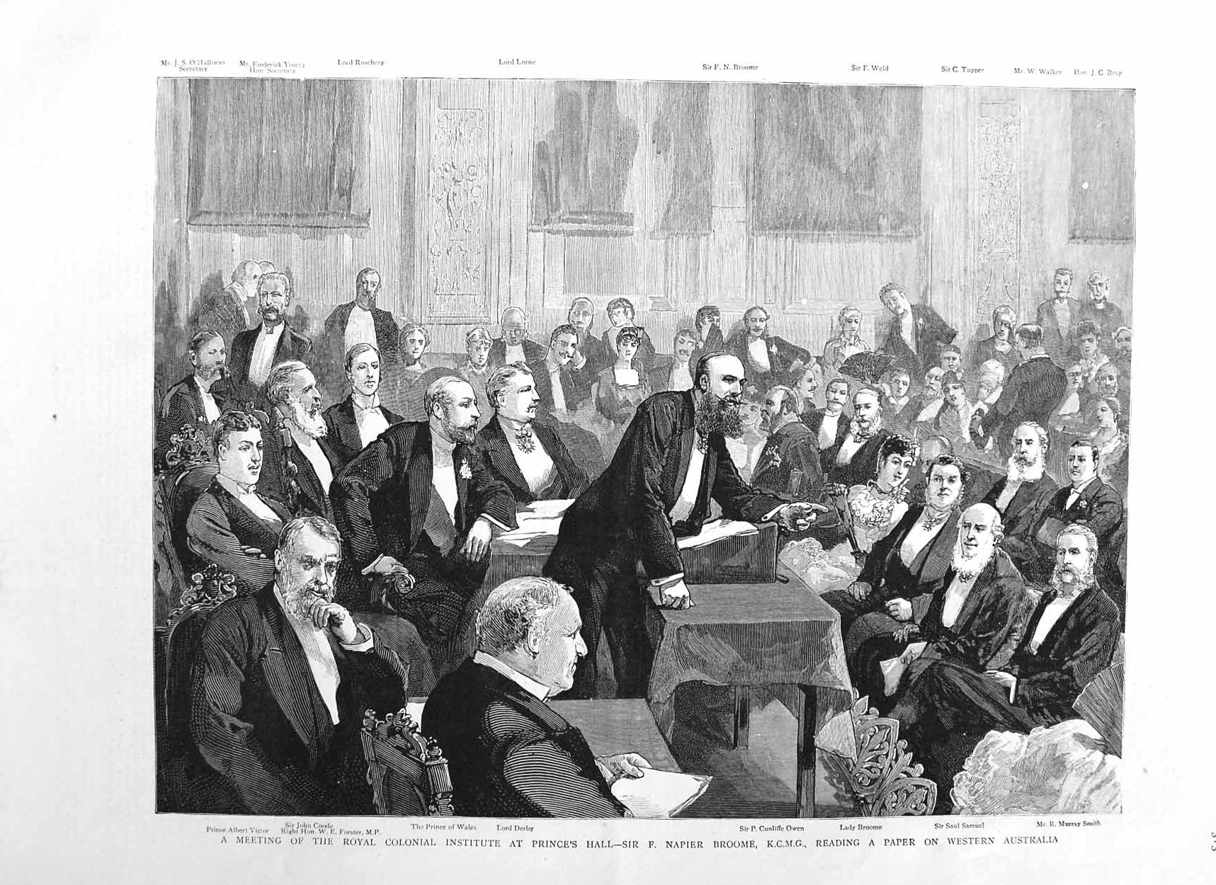 Old Antique Print 1885 Colonial Institute Broome Owen Derby Coode Lorne 19th