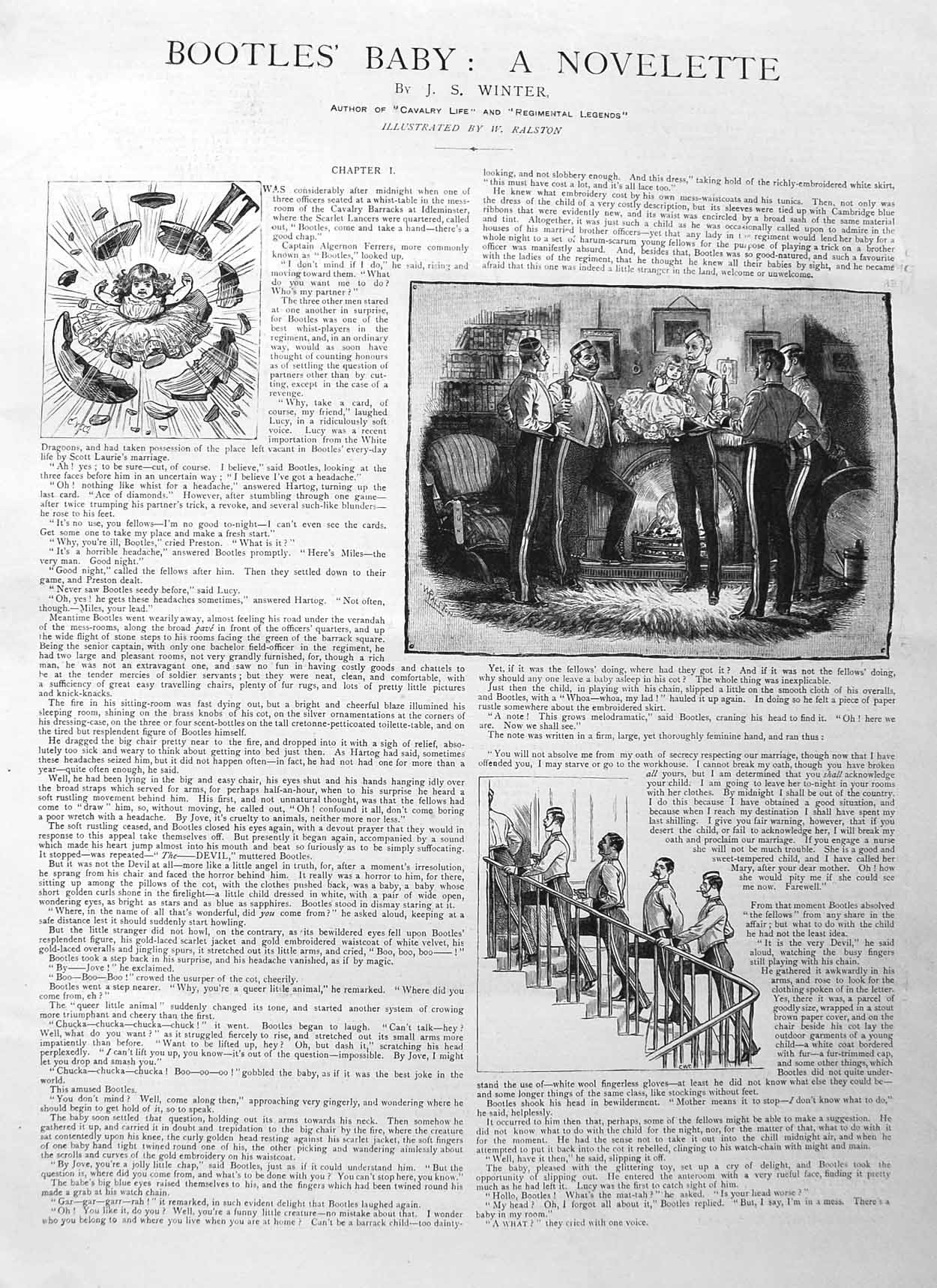 Original Old Antique Print 1885 Illustration Story Bootles Baby Siers House