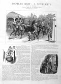 Original Old Antique Print 1885 Illustration Story Bootles Baby Siers Horses