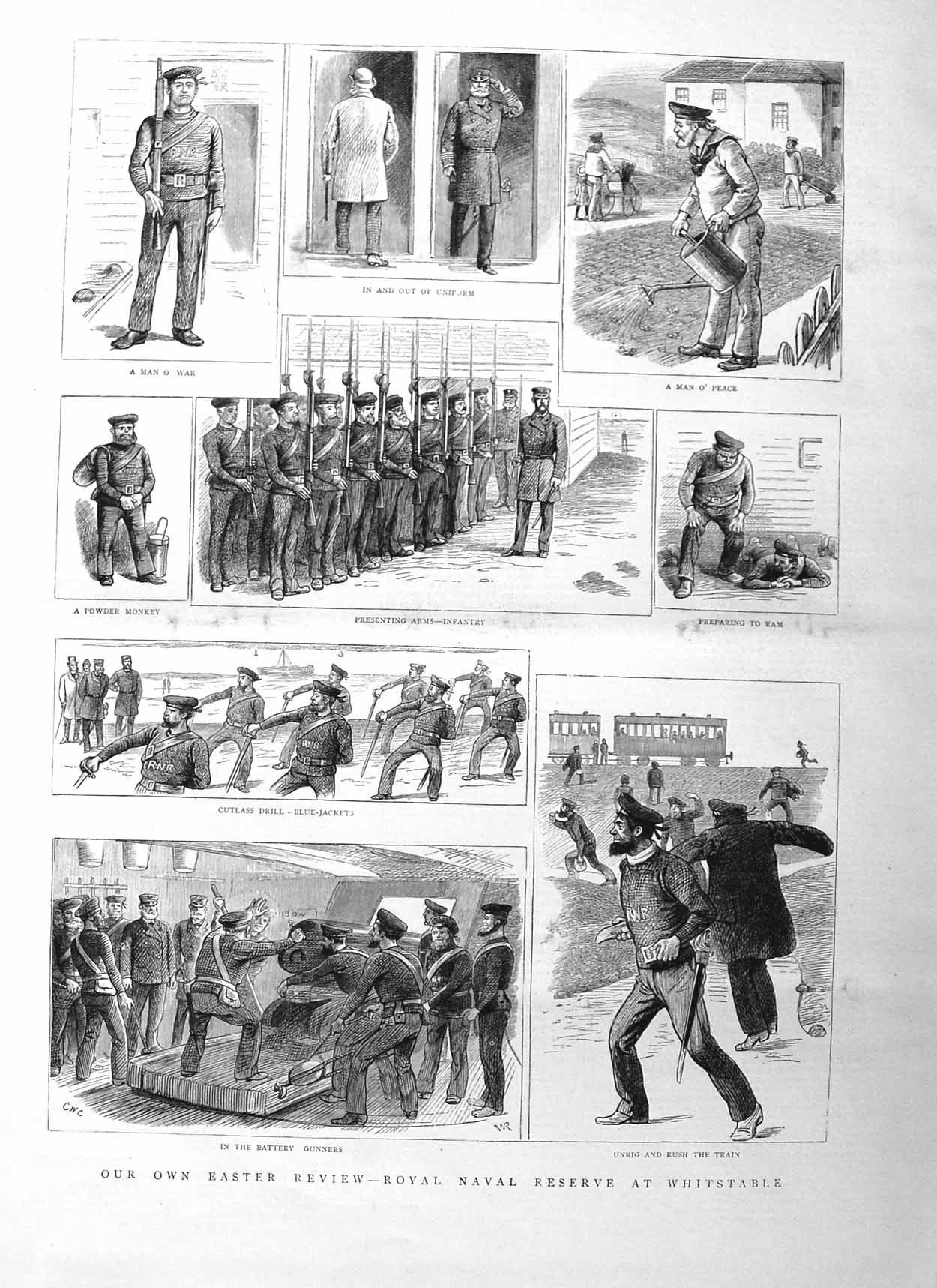 Original Old Antique Print 1885 Royal Naval Reserve Whitstable Siers War 19th