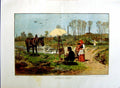 Original Old Antique Print 1885 Colour Artist Country Horse Geese Painting
