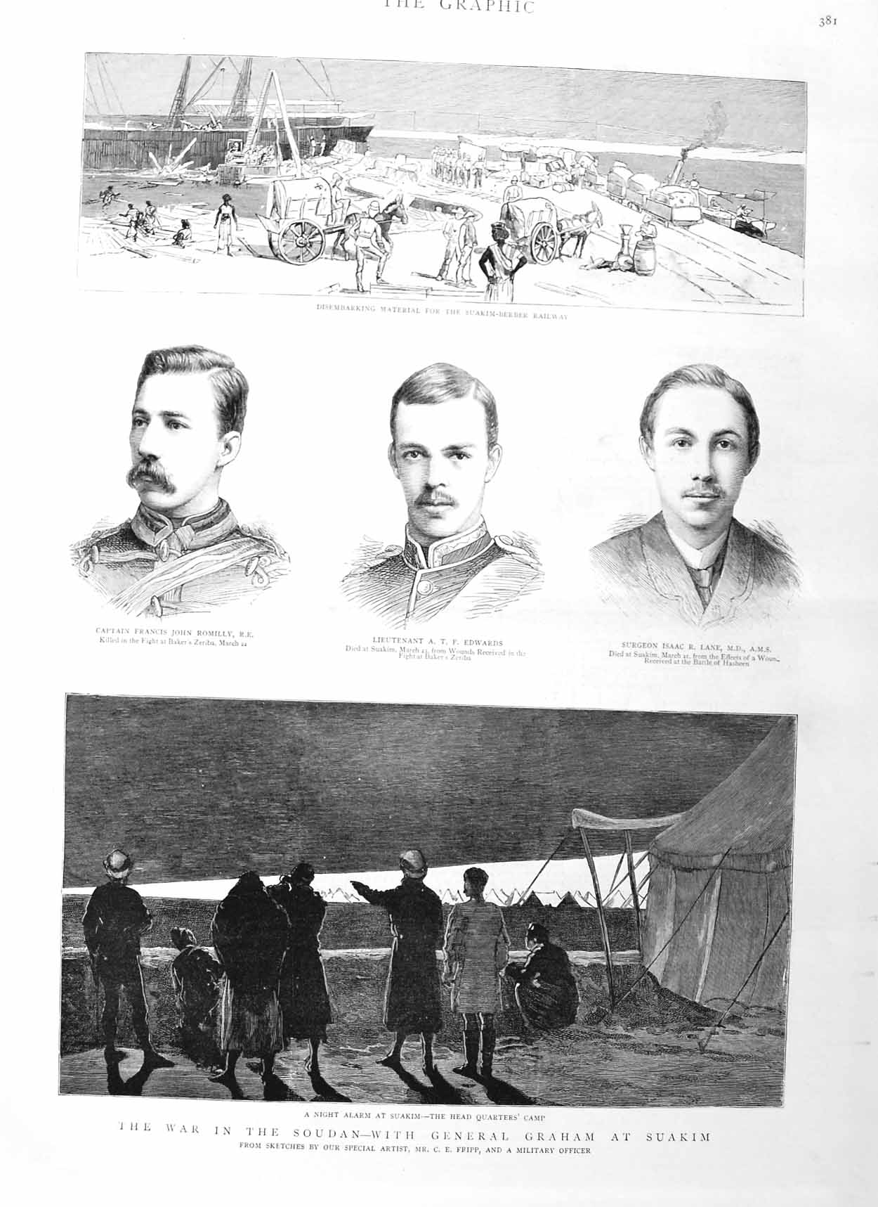 Original Old Antique Print 1885 War Soudan Graham Suakim Edwards Romilly Lane