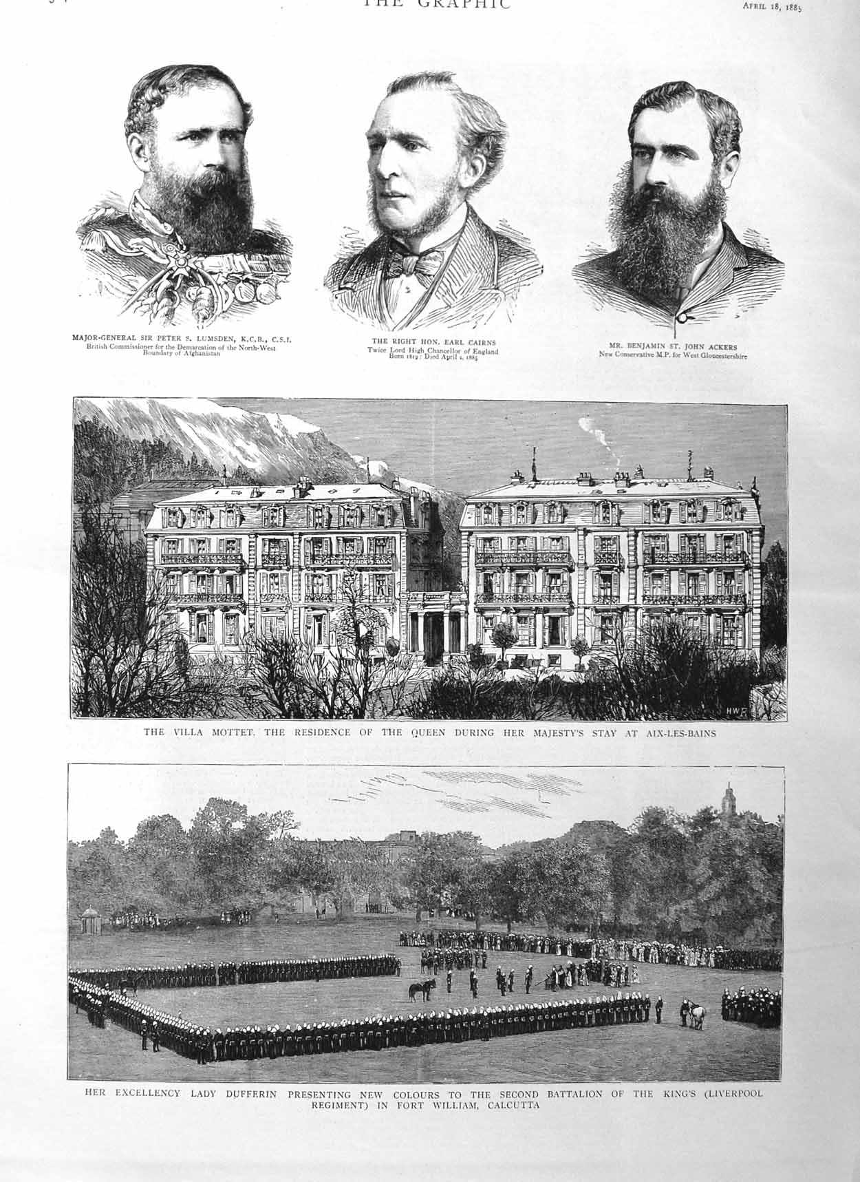 Old Antique Print 1885 Lady Dufferin Calcutta Villa Mottet Lumsden Cairns 19th