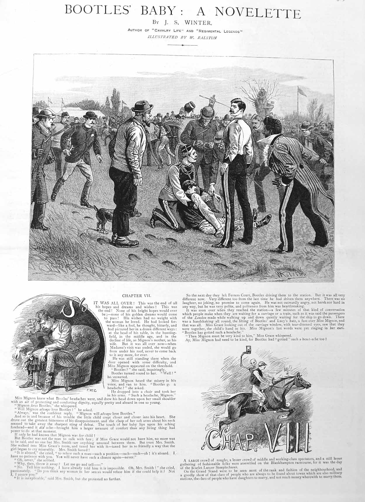 Original Old Antique Print 1885 Sport Injured Jockey Horse Racing Siers 19th